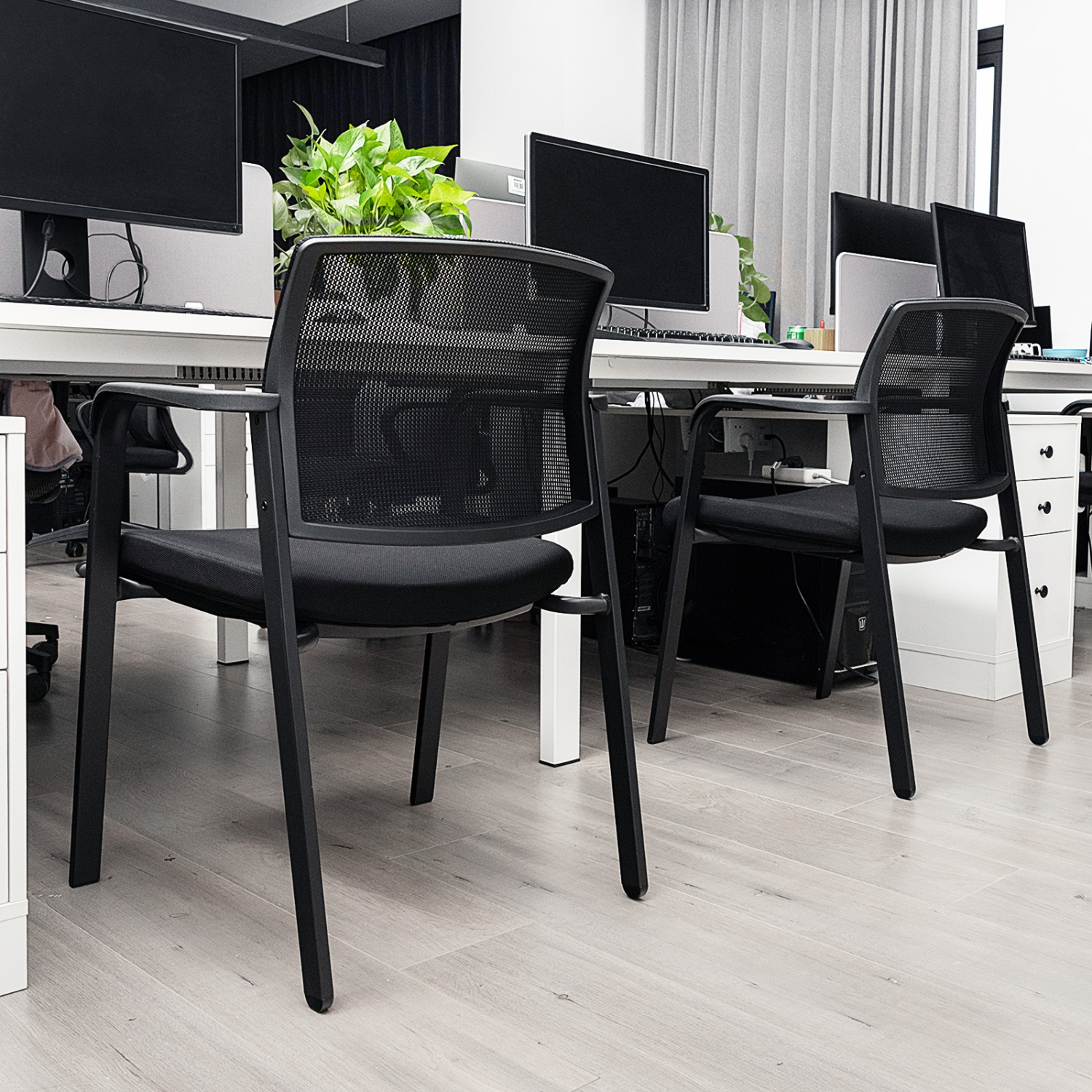 Gymax 10-Pack Office Conference Chair Set Mesh Guest Reception Stack Chairs w/ Caster Wheels