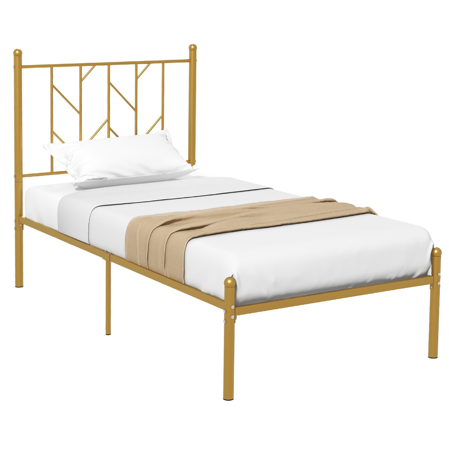 Gymax Twin Size Platform Bed Frame Heavy-duty Metal Bed Frame w/Sturdy Metal Slat Support Gold