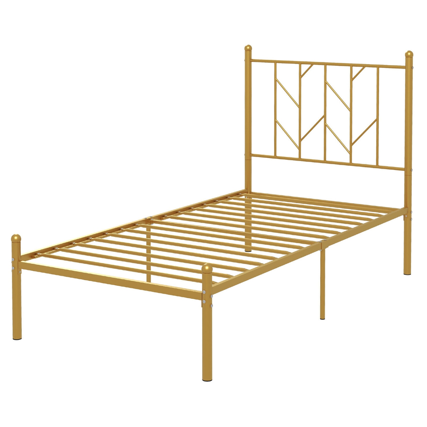 Gymax Twin Size Platform Bed Frame Heavy-duty Metal Bed Frame w/Sturdy Metal Slat Support Gold