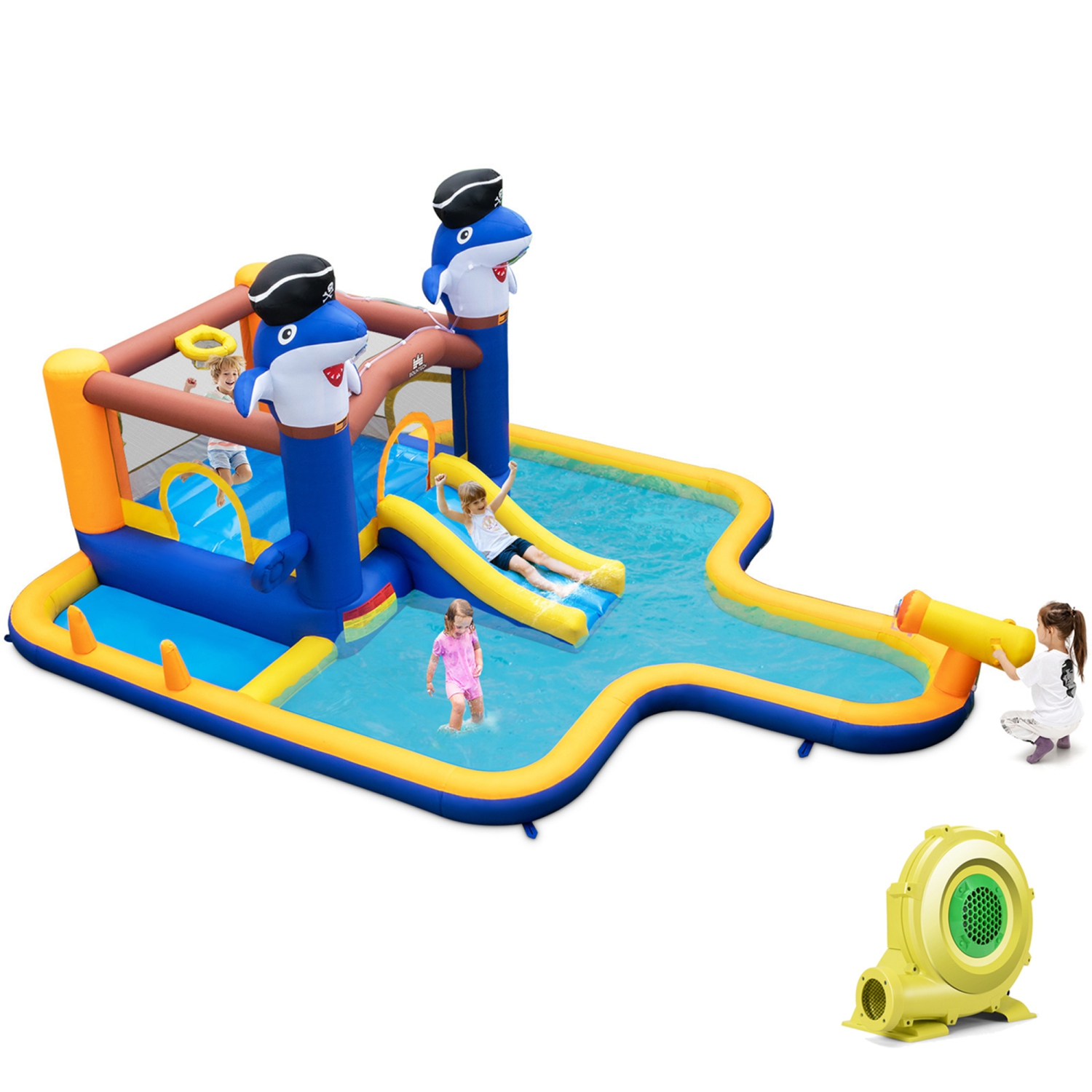 Jouet gonflable en forme de glissade d'eau pour la piscine Splash House avec ventilateur 735&nbsp;W de Costway