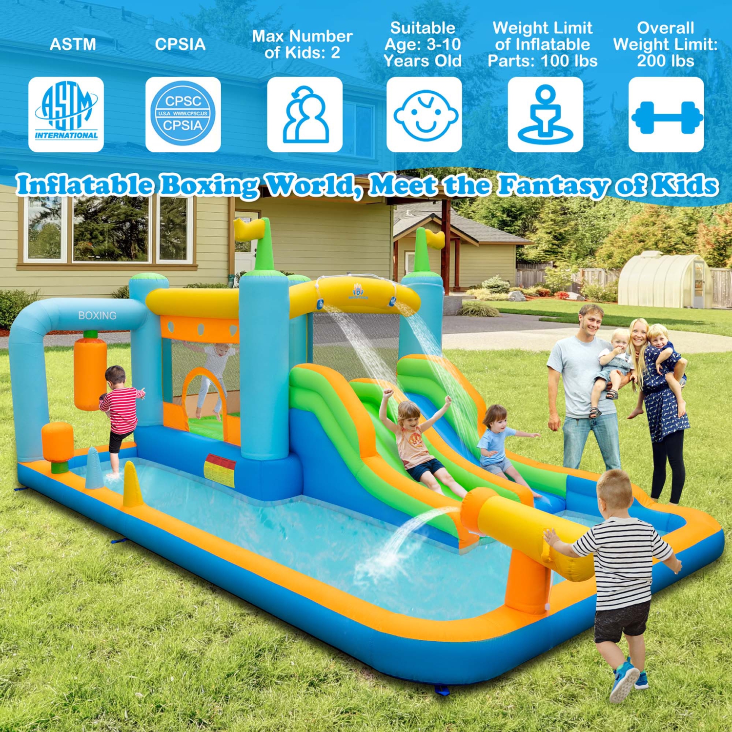 Costway Inflatable Water Slide Giant Kids Bounce House Park Splash Pool without Blower