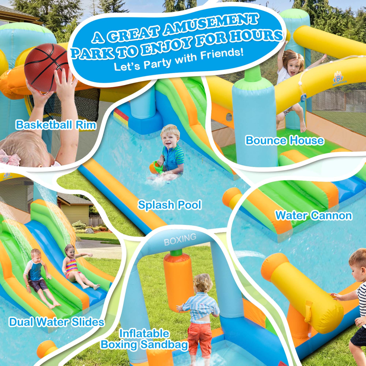 Costway Inflatable Water Slide Giant Kids Bounce House Park Splash Pool without Blower