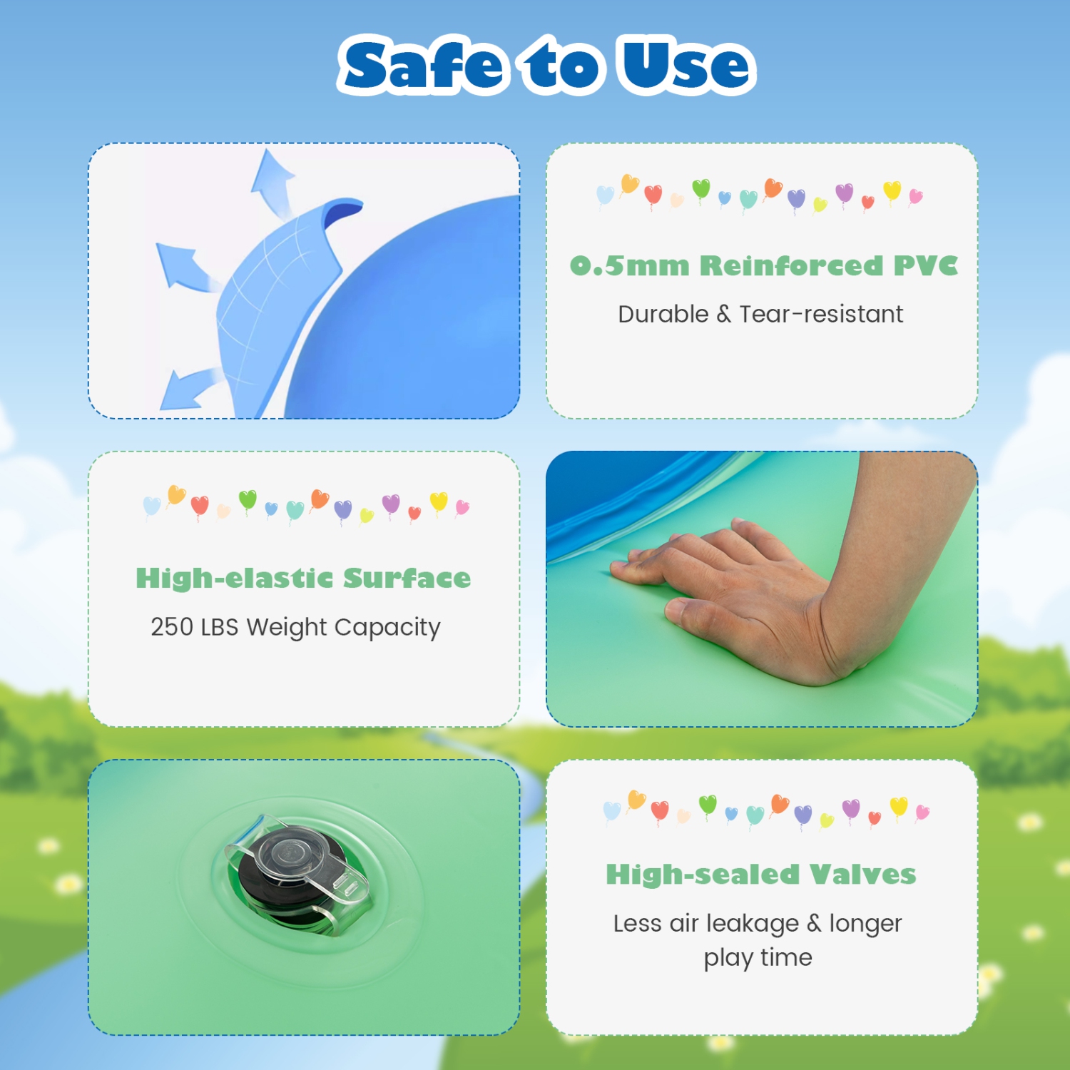 Siège sauteur gonflable de 7,5 pi à dôme avec 6 poignées Fun Outdoor Game de Costway pour enfants