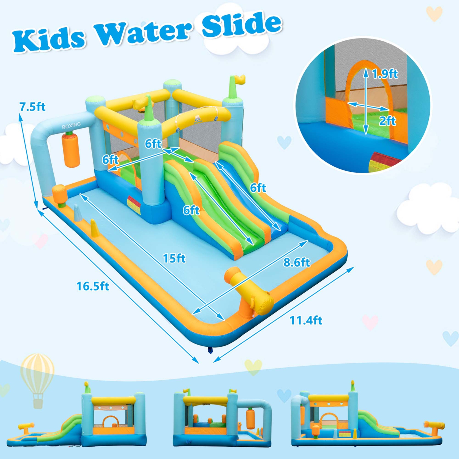 Piscine gonflable géante à glissade d'eau pour enfants Bounce House Park Splash avec ventilateur 680&nbsp;W de Costway