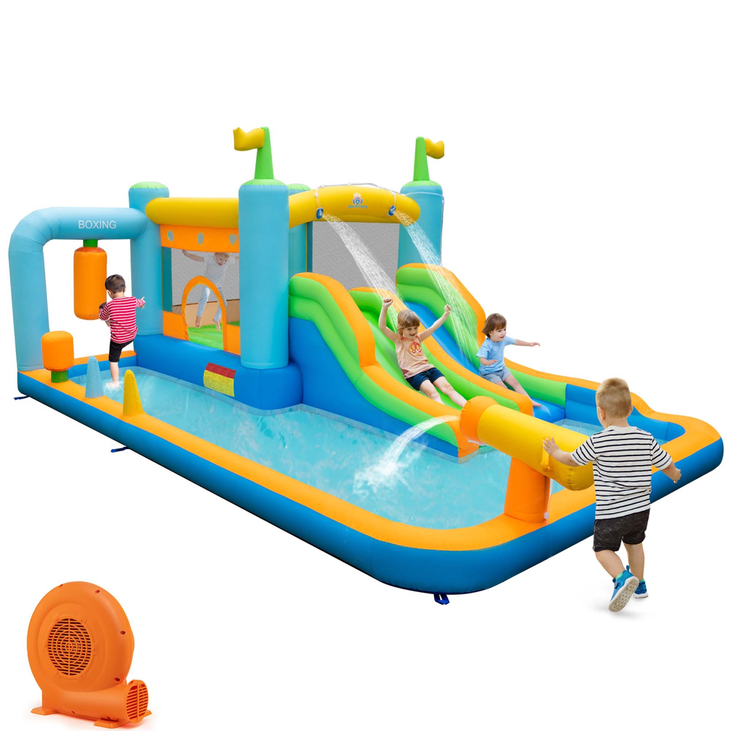 Piscine gonflable géante à glissade d'eau pour enfants Bounce House Park Splash avec ventilateur 680&nbsp;W de Costway