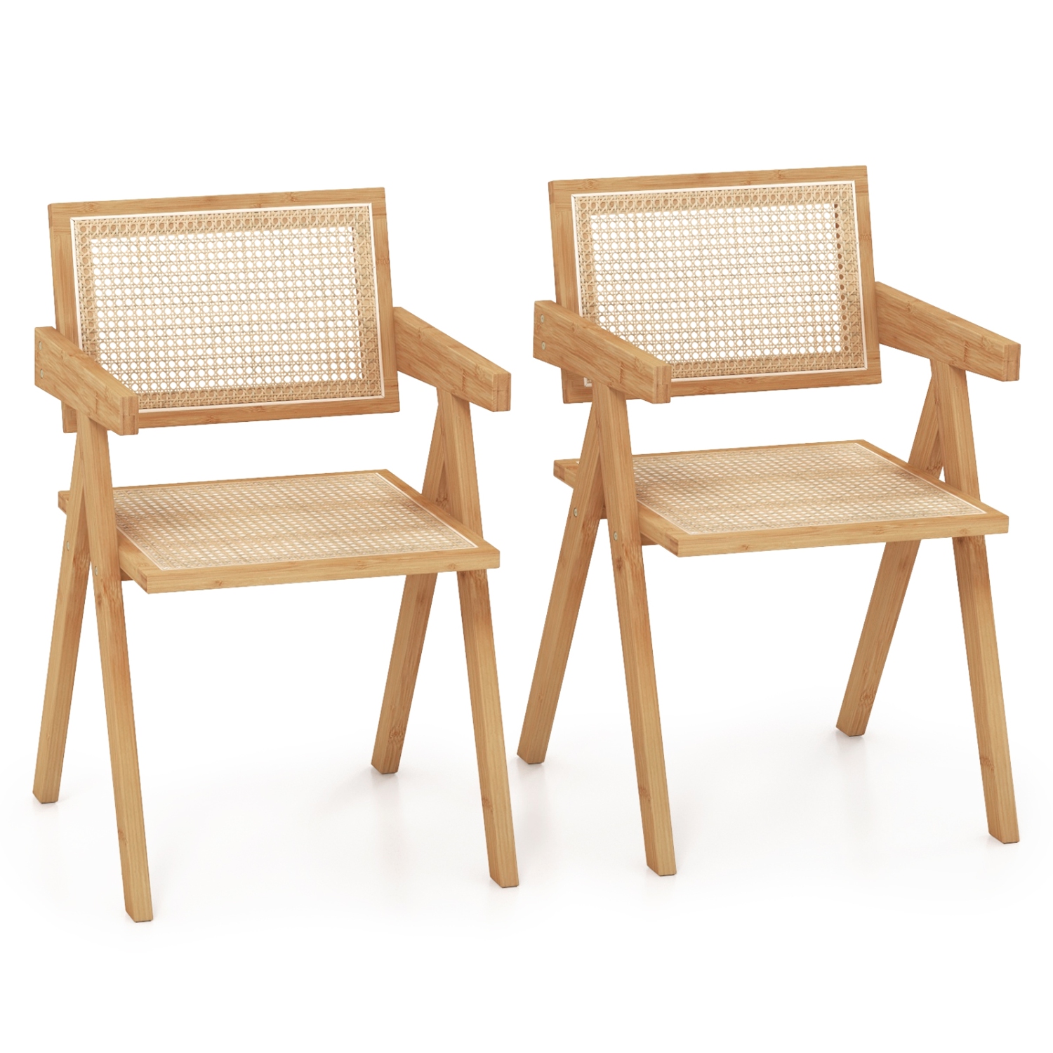 Ensemble de 2 chaises d'appoint en rotin de Costway, cuisine avec cadre en bambou et fauteuil de milieu de siècle