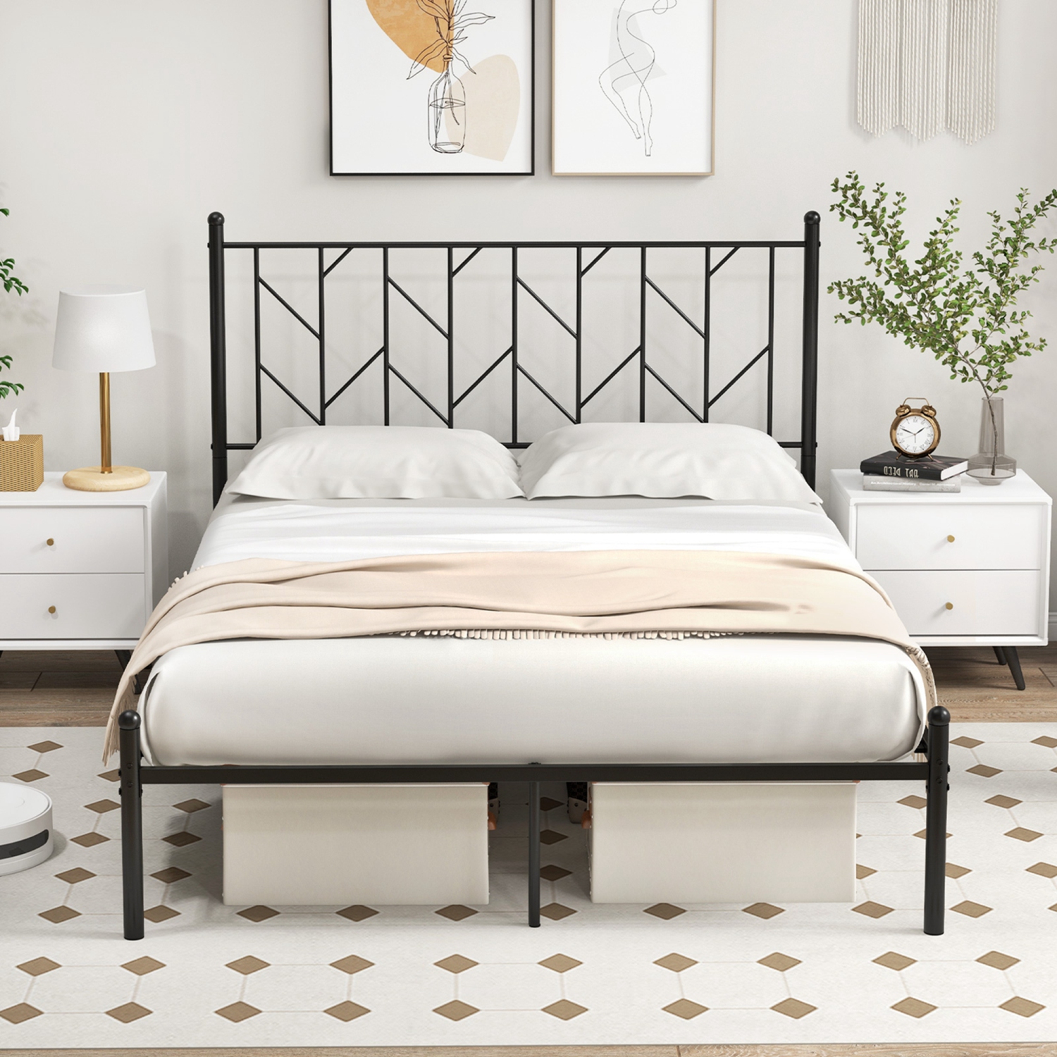 Costway Metal Platform Bed Frame Vintage Headboard Mattress Foundation Black