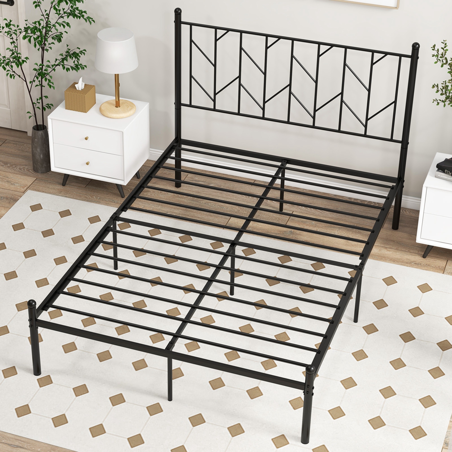 Costway Metal Platform Bed Frame Vintage Headboard Mattress Foundation Black
