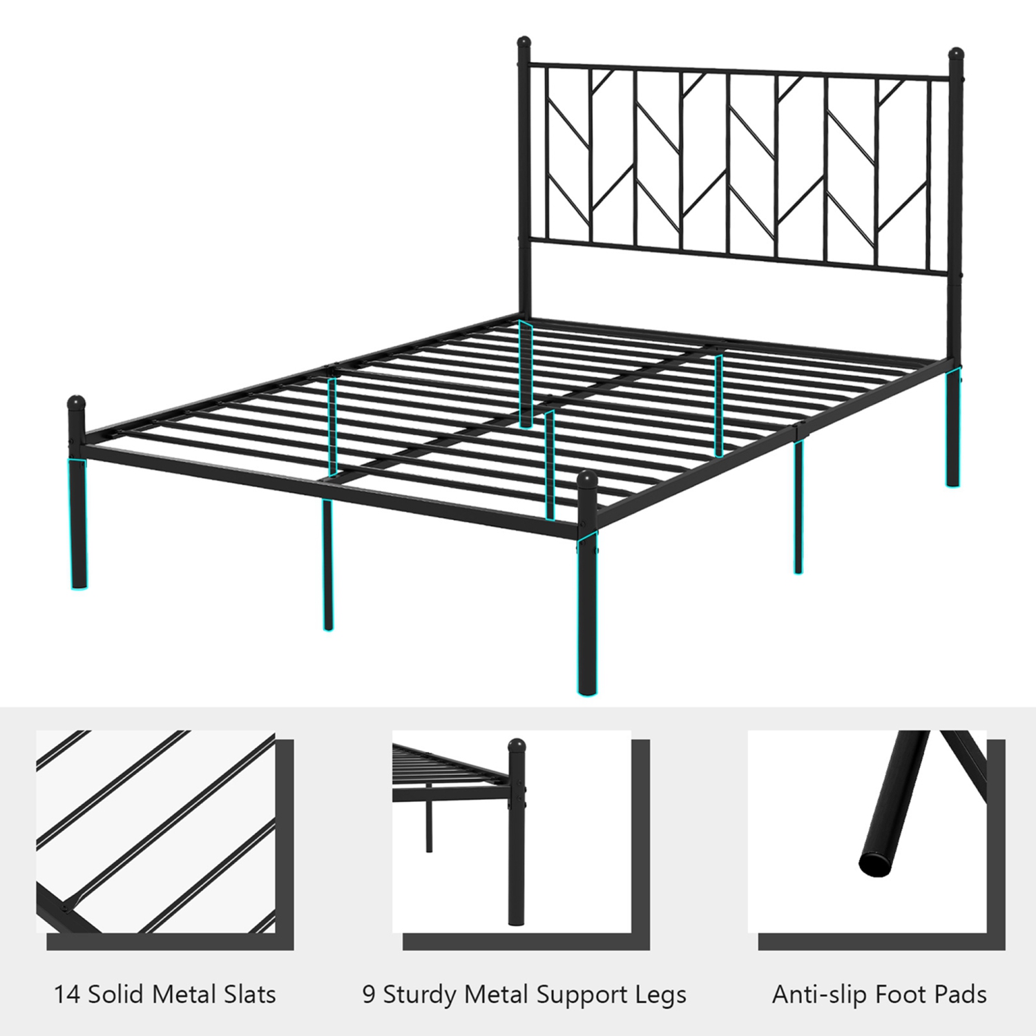 Costway Metal Platform Bed Frame Vintage Headboard Mattress Foundation Black