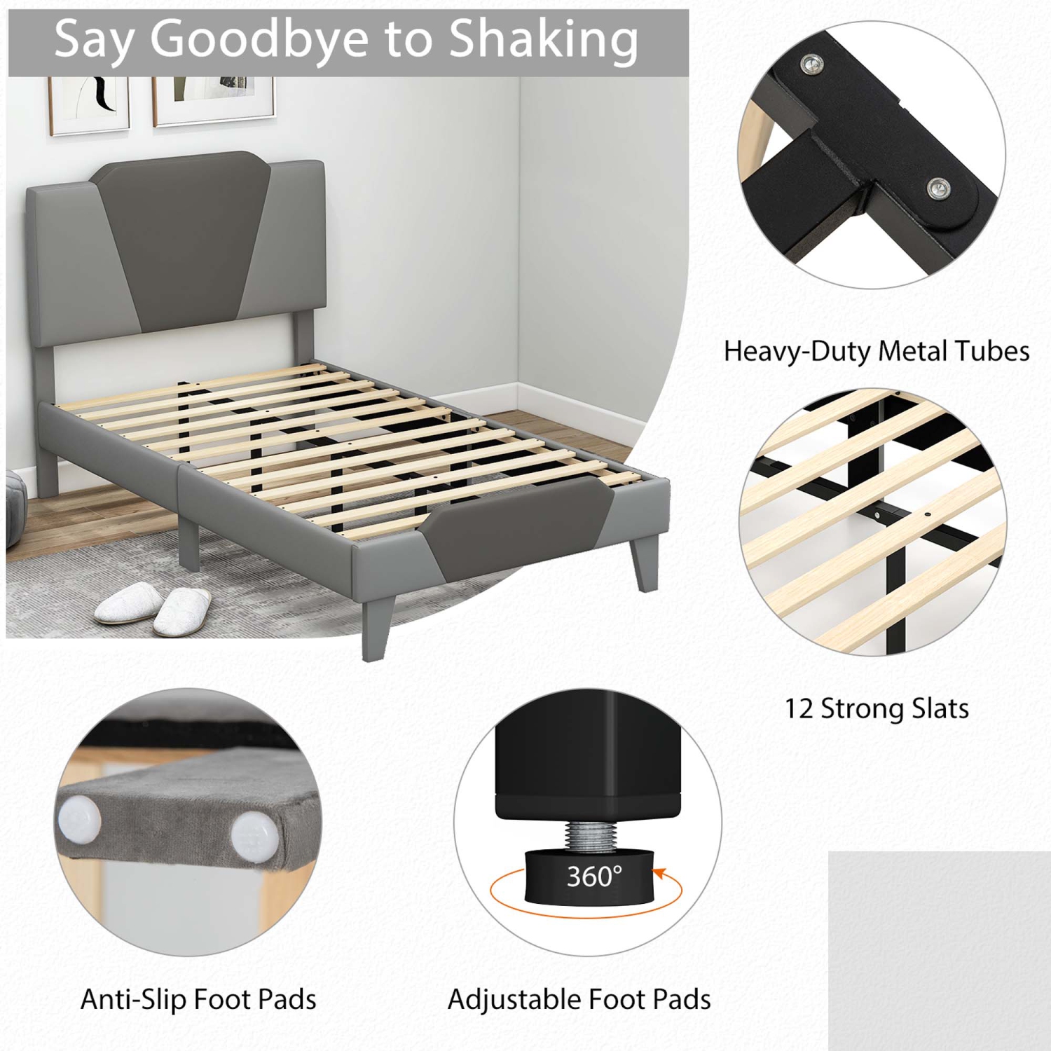 Costway Upholstered Platform Bed Frame Velvet Headboard Mattress Foundation