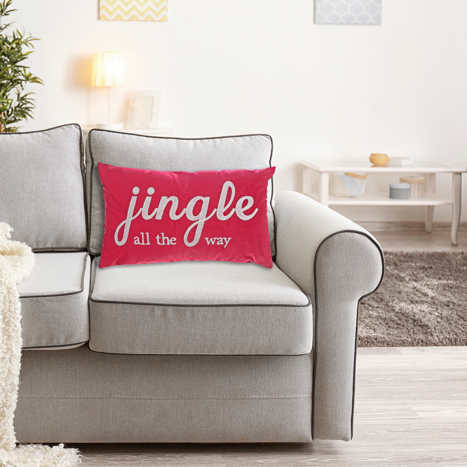 Maison Concepts Christmas Velvet Embroidered Cushion Red Jingle 20X12 - Set of 2