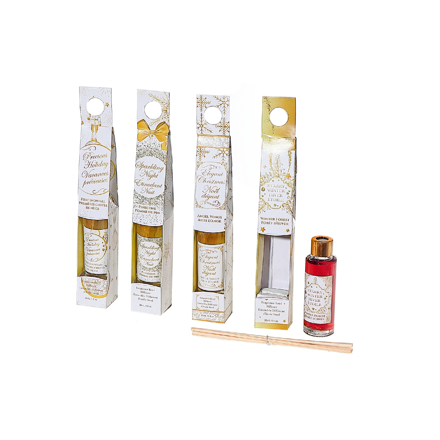 Diffuseur à roseaux Noël doré 30ml de Maison concepts - Ensemble de 4