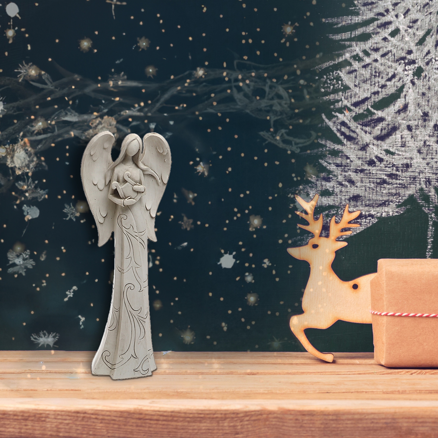 Maison Concepts Christmas Polyresin Angel With Engravings - Set of 2