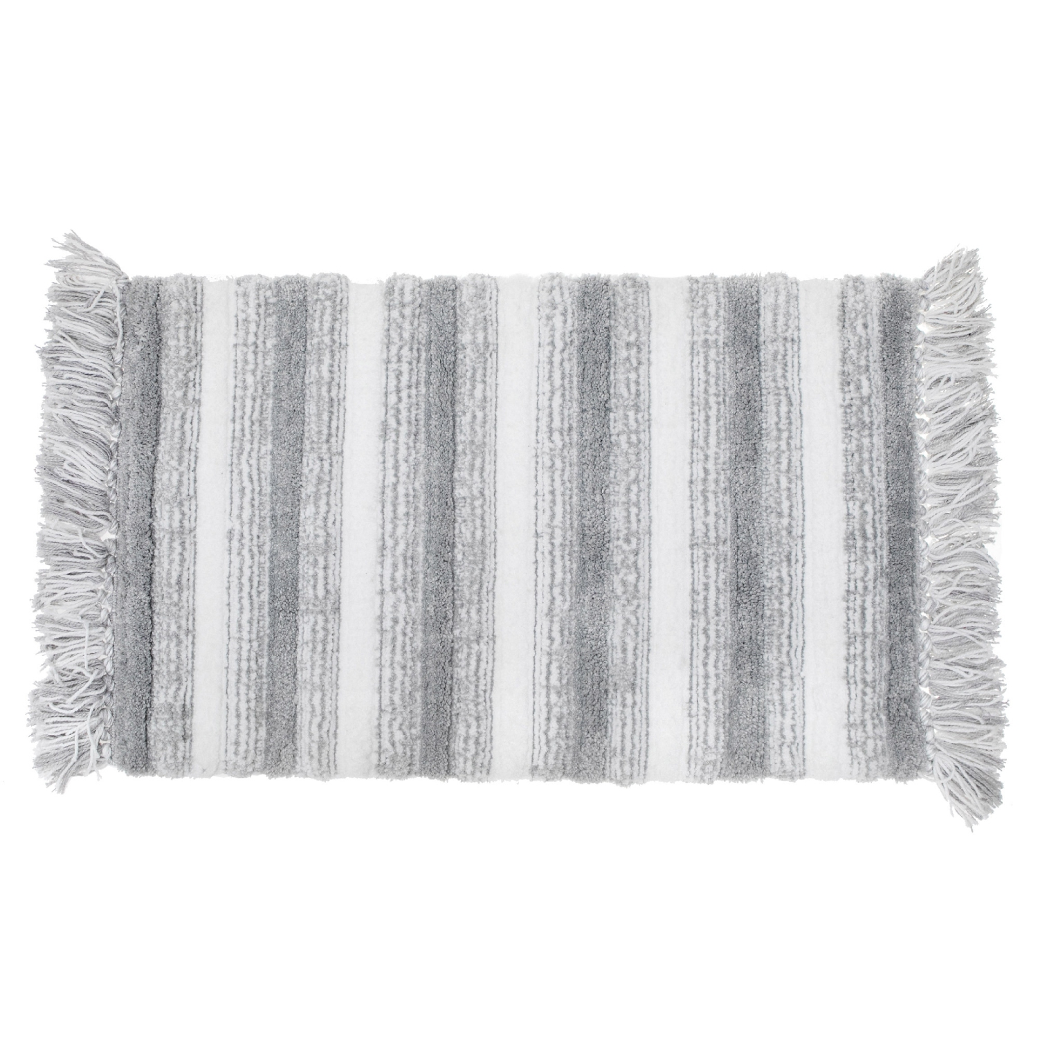 Tapis de bain en microfibre rayée avec franges, argenté 20 x 32 po de Maison concepts