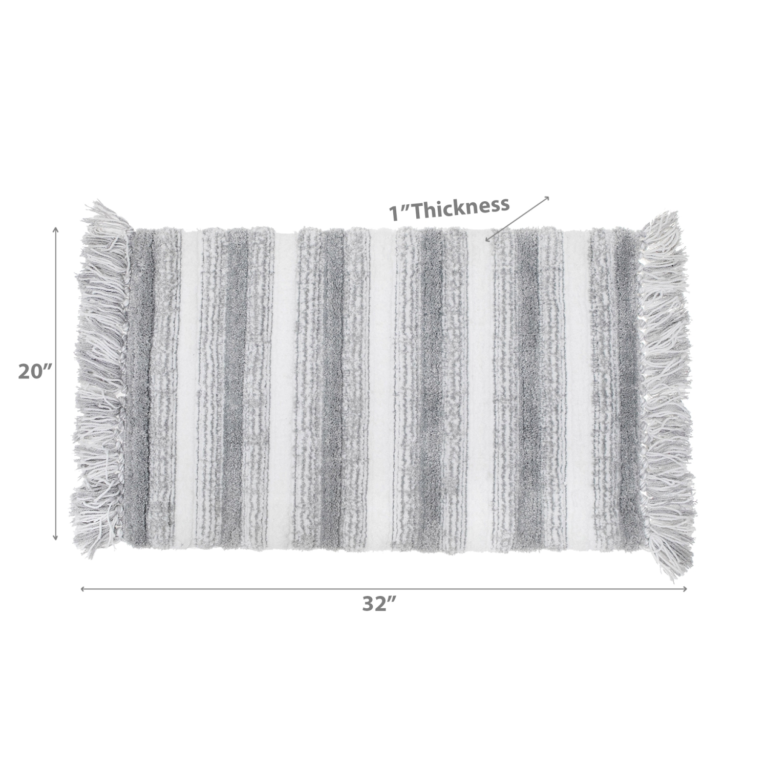 Tapis de bain en microfibre rayée avec franges, argenté 20 x 32 po de Maison concepts