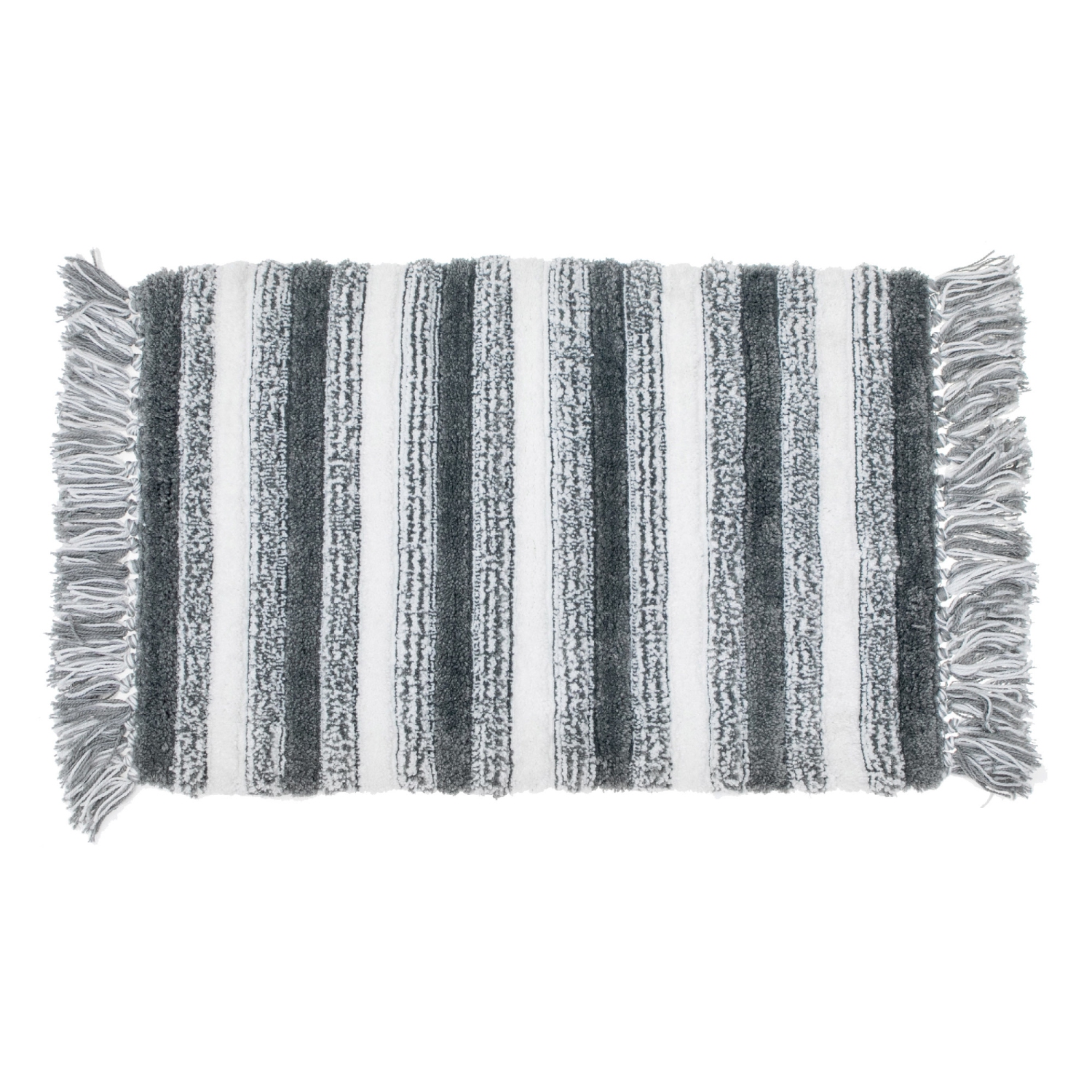 Maison Concepts Microfibre Striped Bath Mat With Fringe Gray 20X32