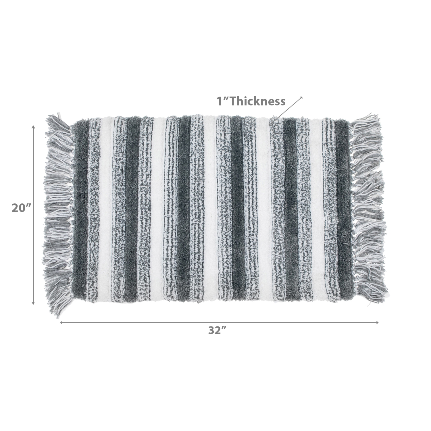 Maison Concepts Microfibre Striped Bath Mat With Fringe Gray 20X32