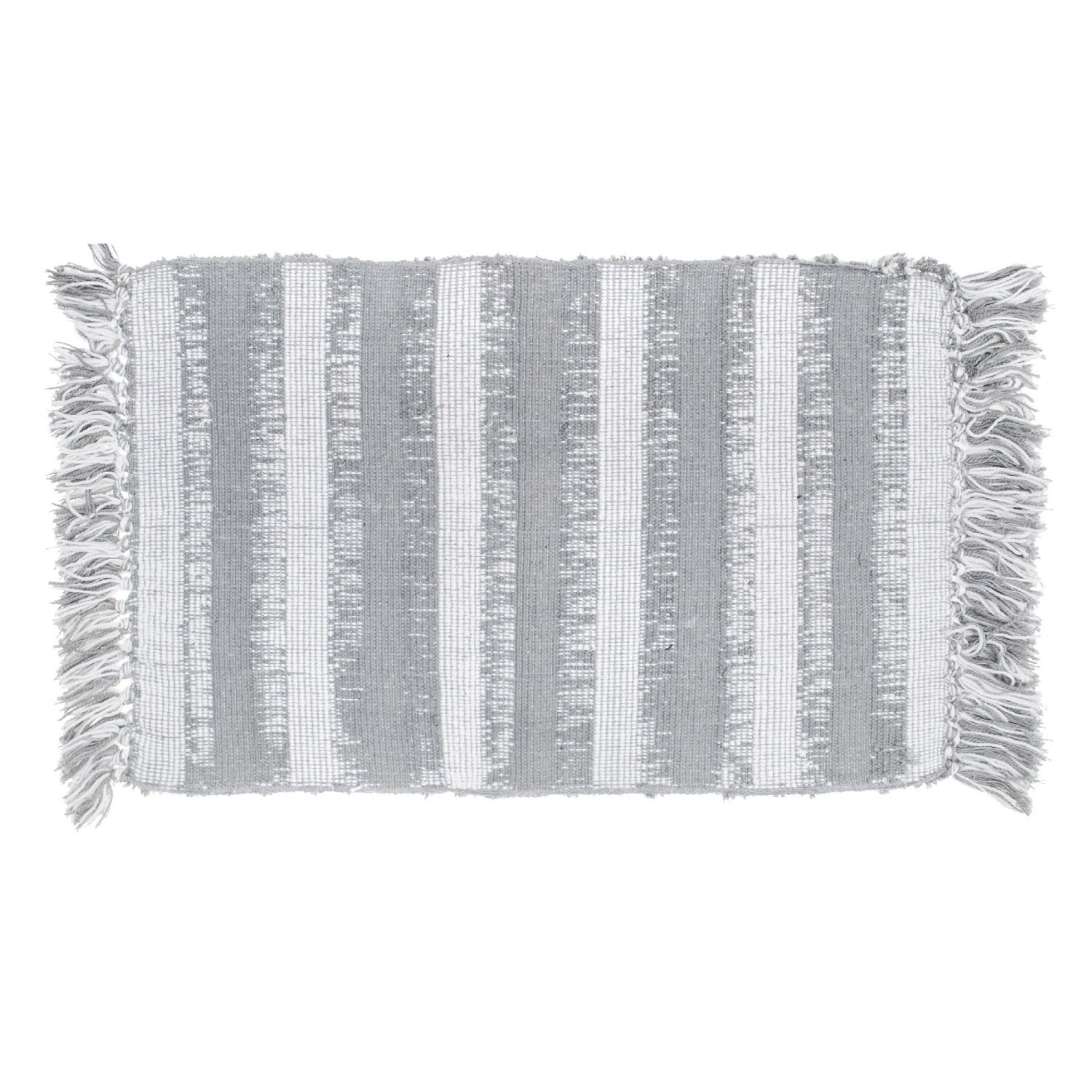 Maison Concepts Microfibre Striped Bath Mat With Fringe Gray 20X32