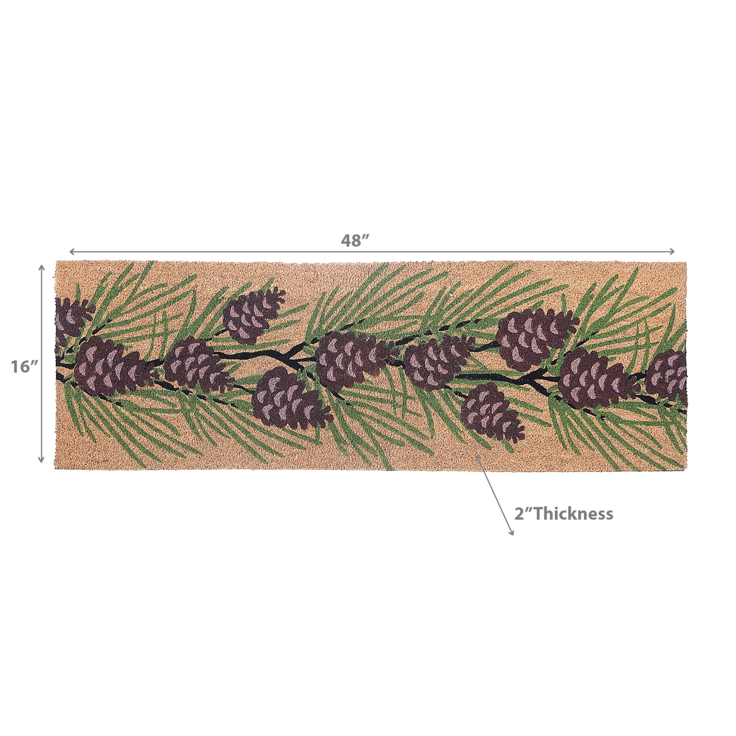 Tapis de porte de coco de Noël Pinecones de Maison concepts, 16 x 48 po