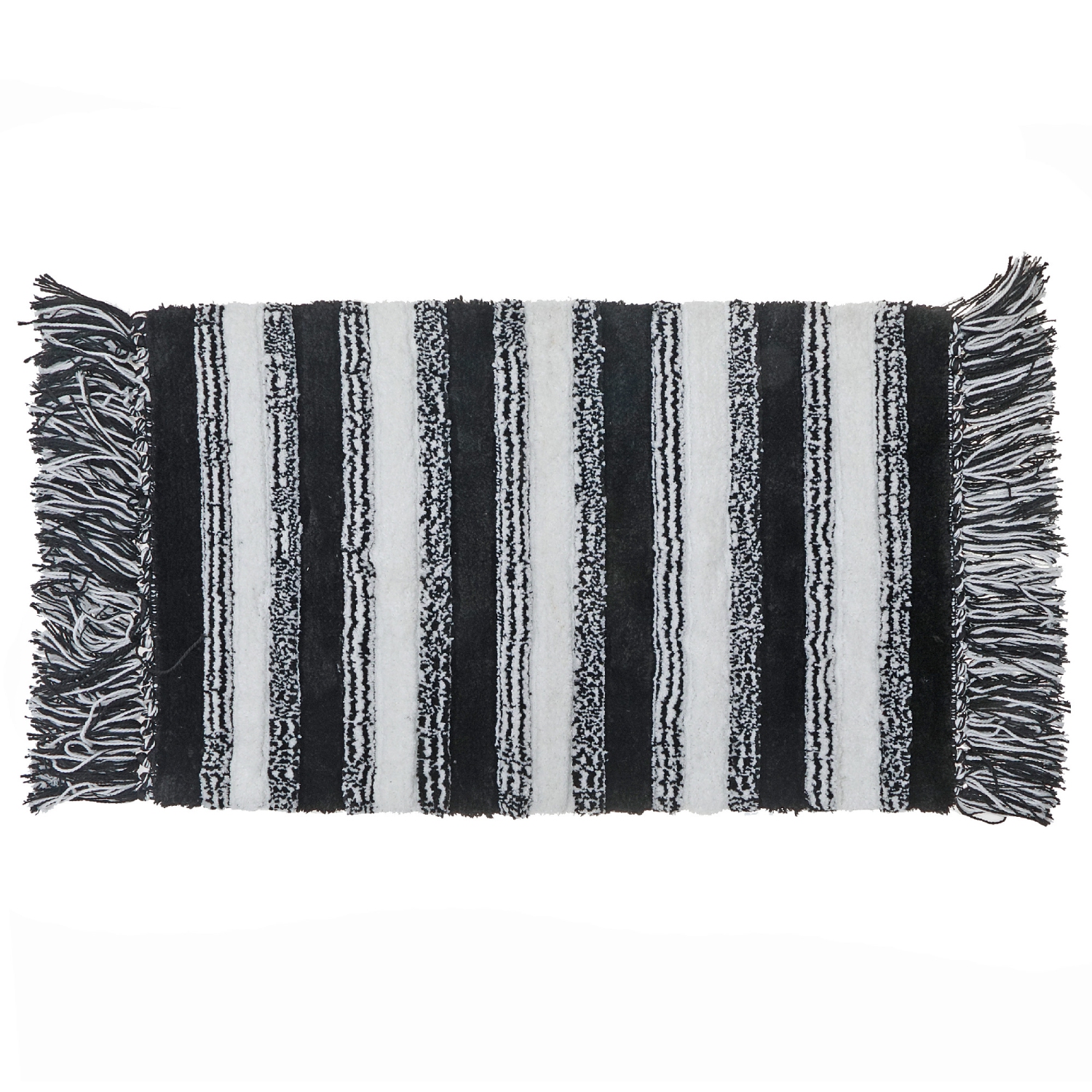 Maison Concepts Microfibre Striped Bath Mat With Fringe Black 20X32