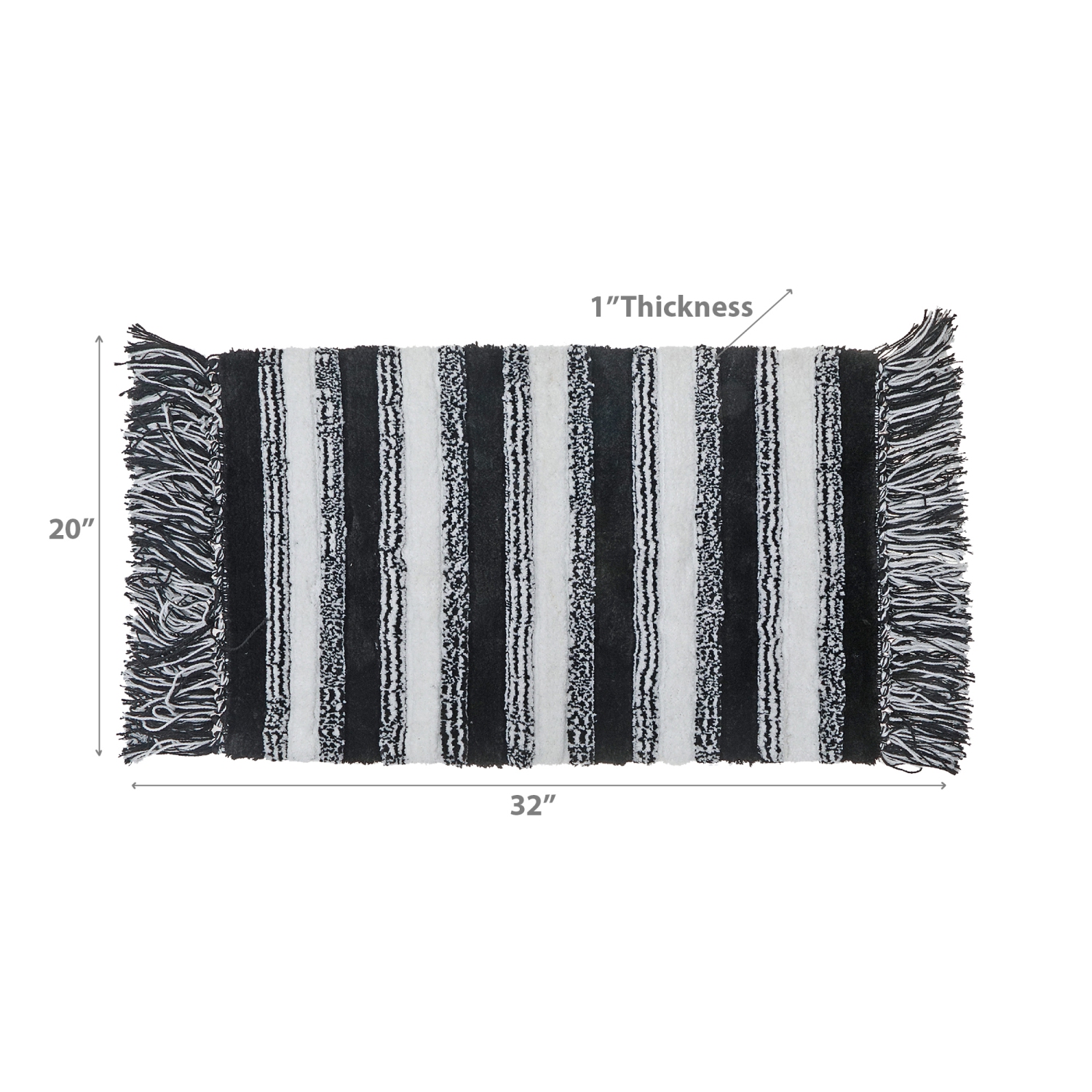 Maison Concepts Microfibre Striped Bath Mat With Fringe Black 20X32