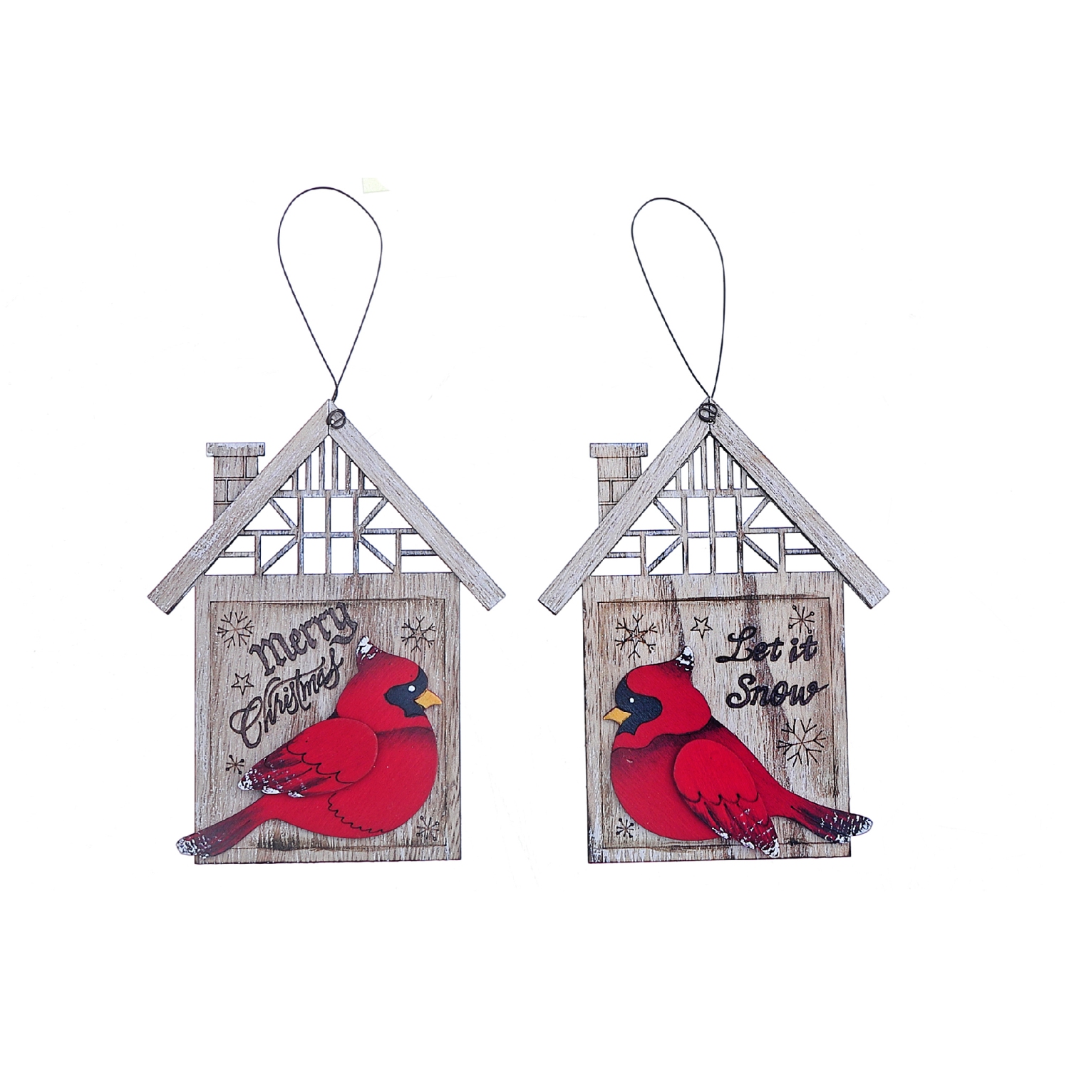 Maison Concepts Christmas Wooden Cardinal In House Ornaments - Set of 2