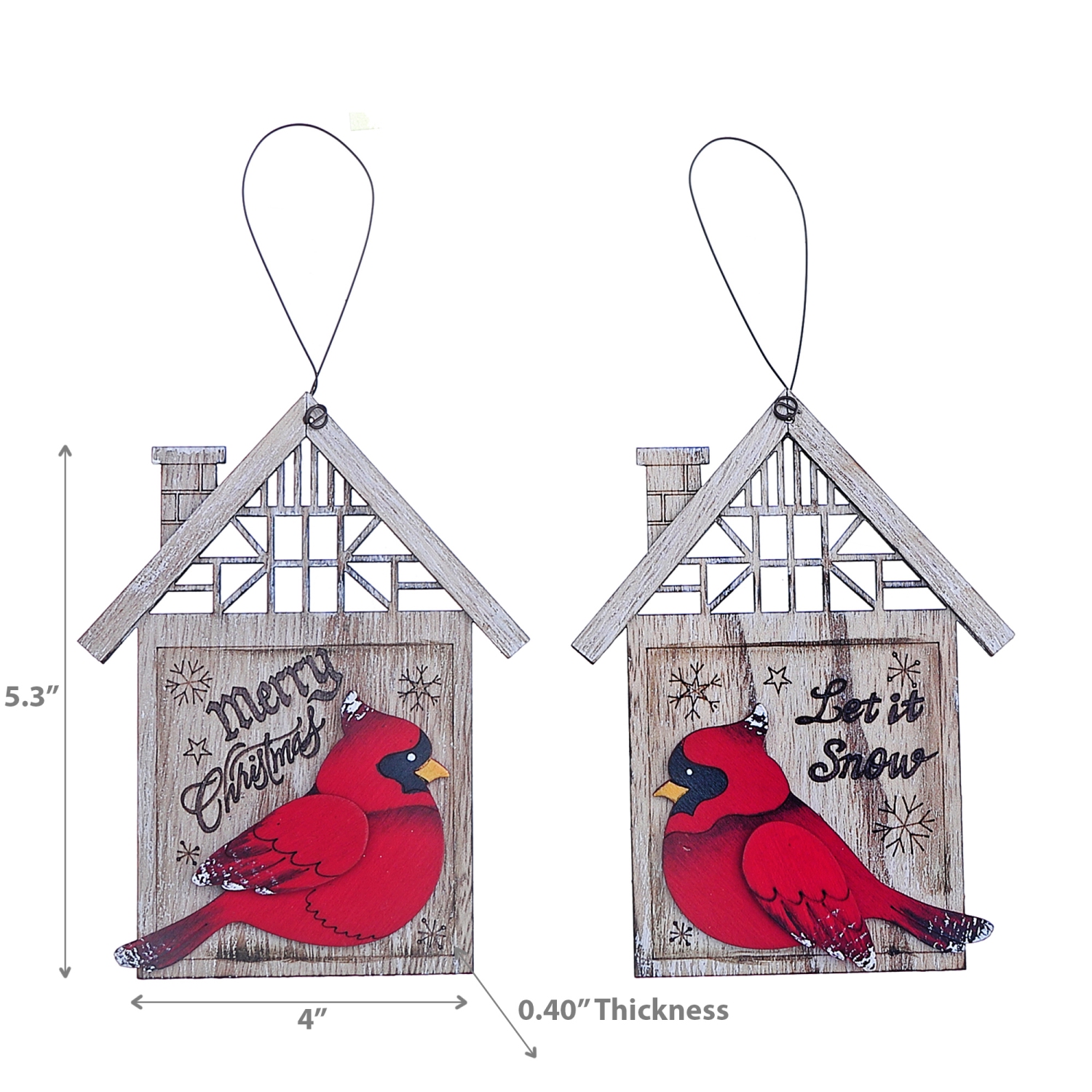 Maison Concepts Christmas Wooden Cardinal In House Ornaments - Set of 2
