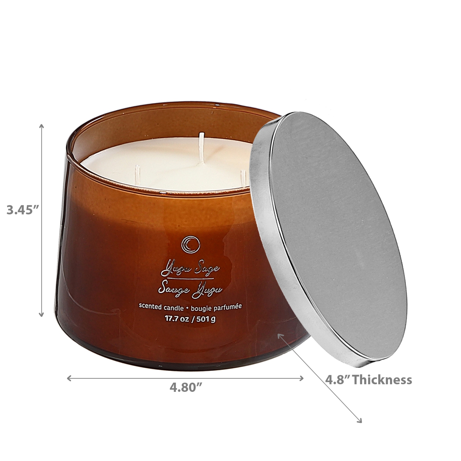 Bougie fine à 18Oz 3 mèches au fini très lustré de Maison concepts, sauge yuzu