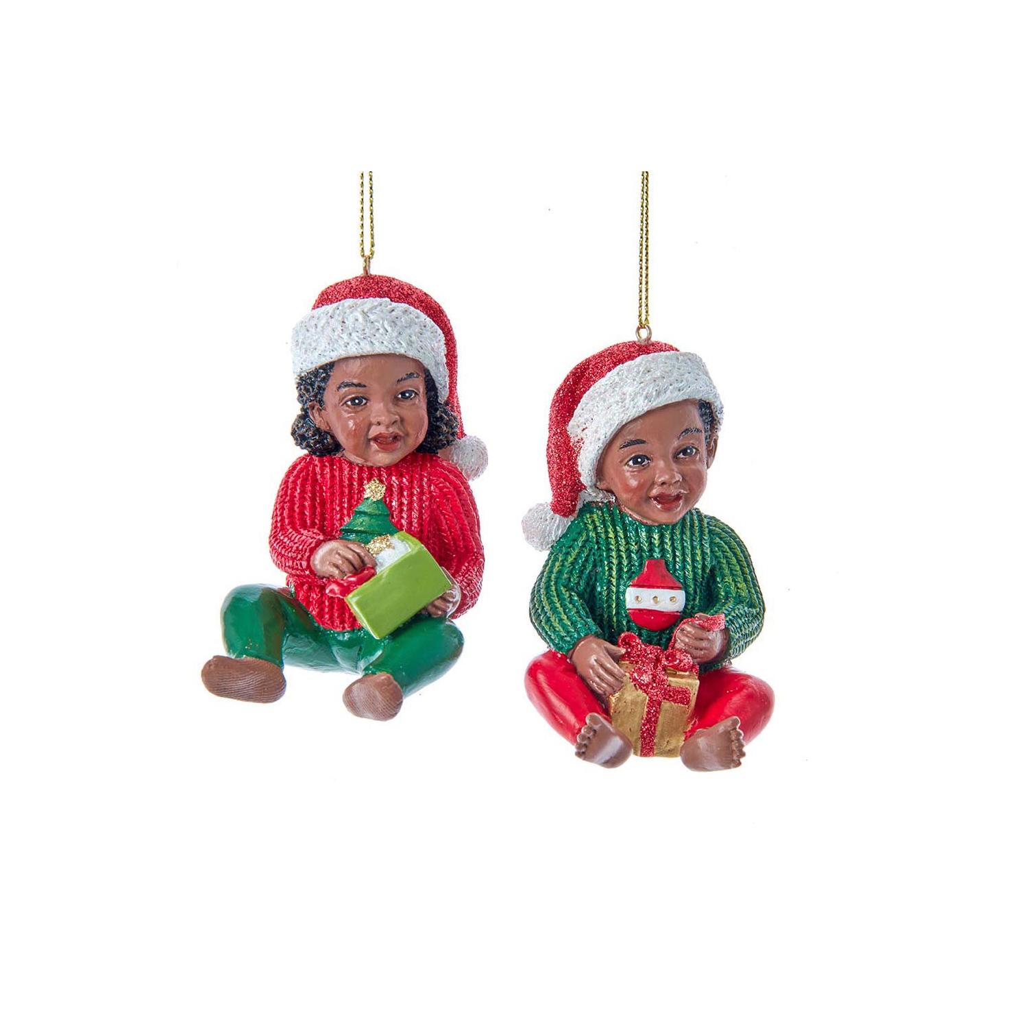 African American Boy And Girl In Christmas Outfits, 2 Assorted