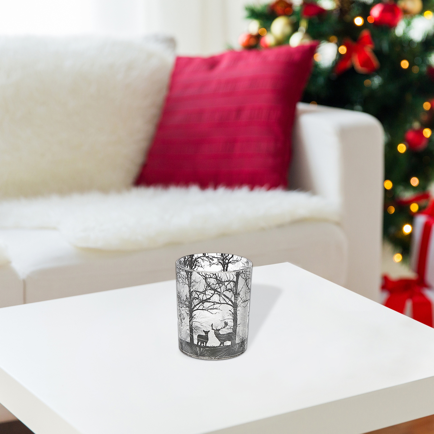 Maison concepts – Ombre de Noël givrée à motif de votives dans les bois