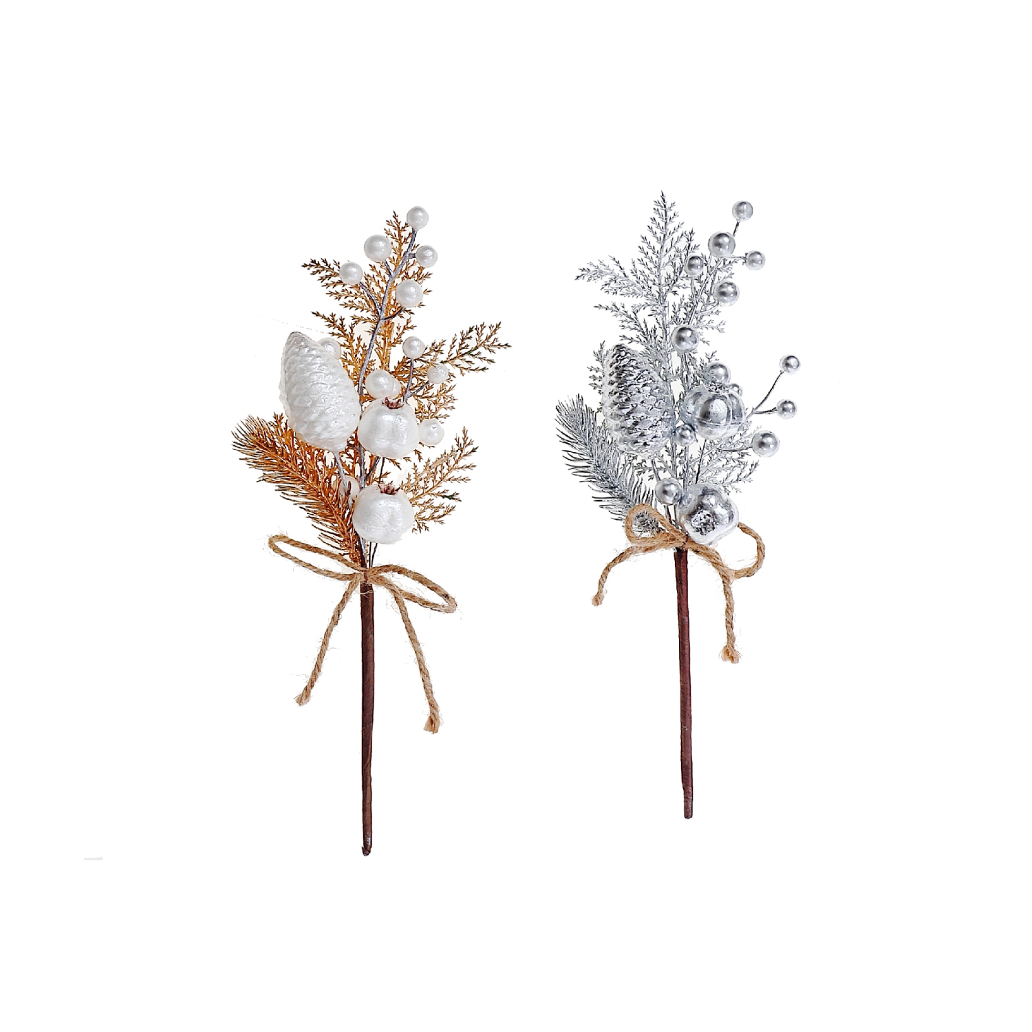 Maison Concepts Christmas Pinecone And Berries Pick With Ribbon - Set of 6