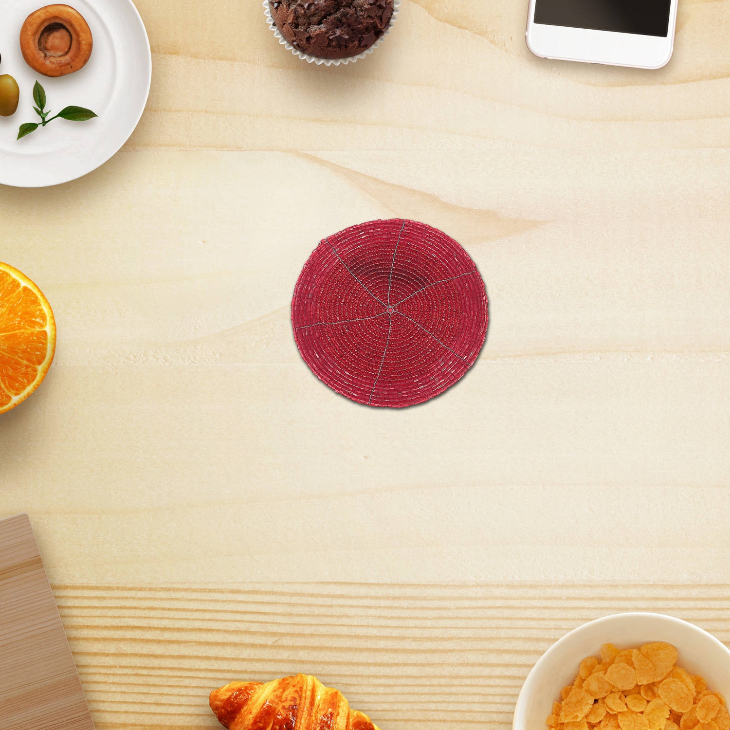 Maison Concepts Christmas Beaded Round Coaster Red - Set of 6