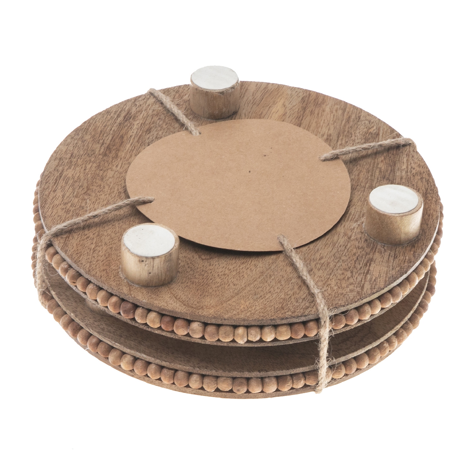 Maison Concepts Set Of 2 Mango Wood Beaded Round Trivet