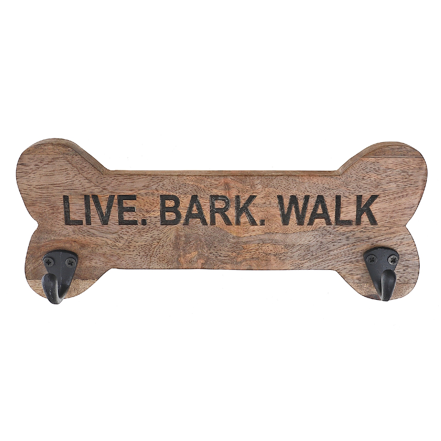 Maison Concepts Wood Bone Shape Live Bark Walk With 2 Black Hooks