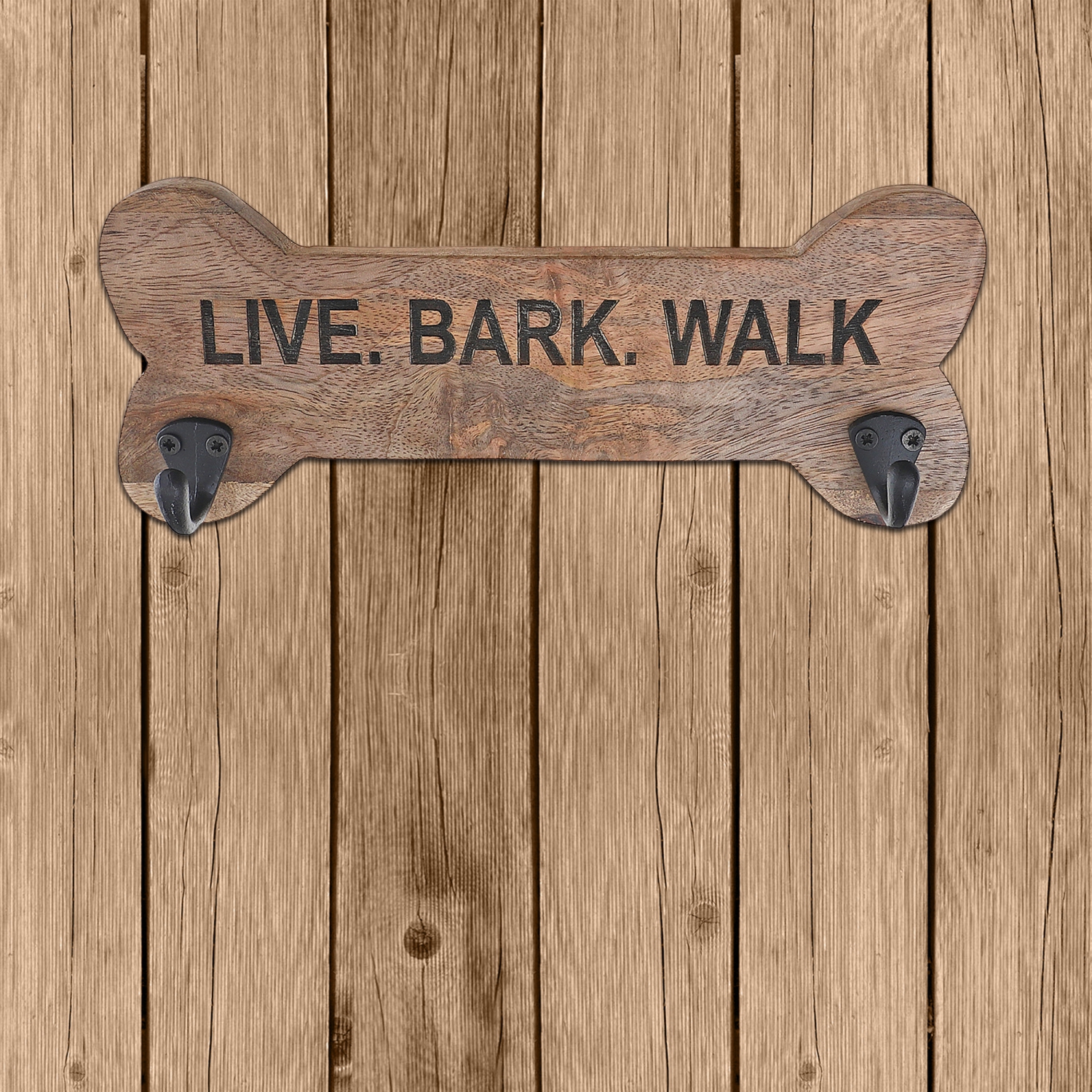 Maison Concepts Wood Bone Shape Live Bark Walk With 2 Black Hooks
