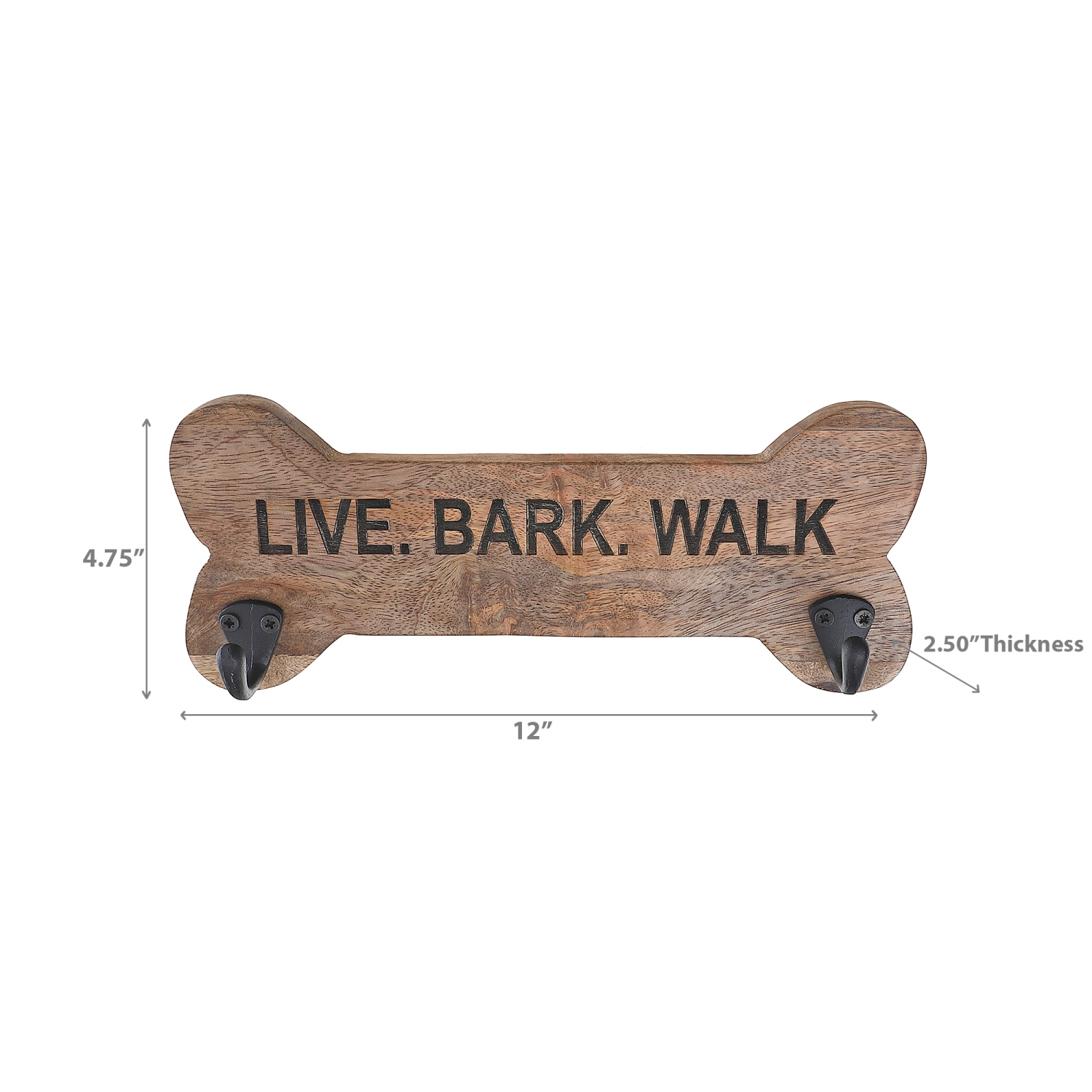 Maison Concepts Wood Bone Shape Live Bark Walk With 2 Black Hooks