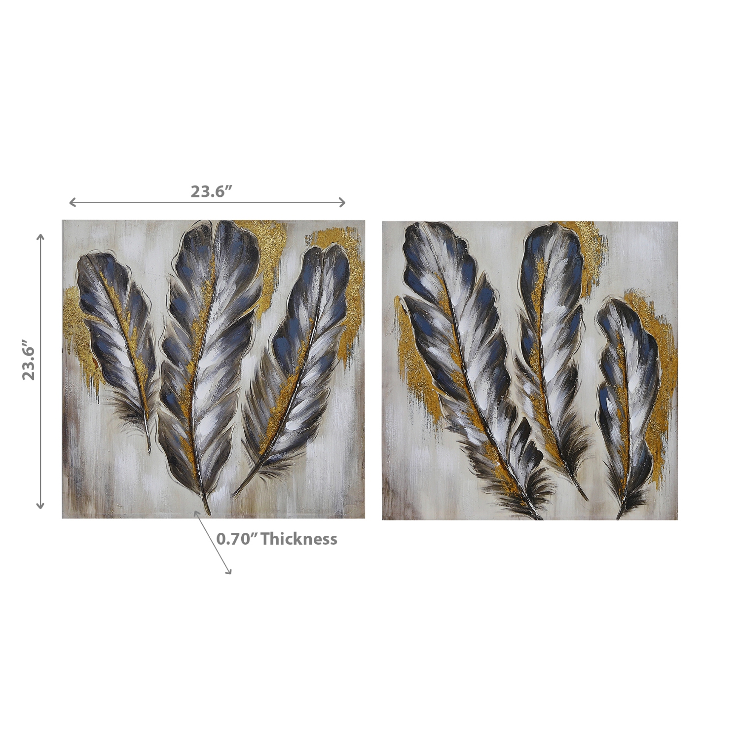 Art mural en toile peinte à la main de Maison concepts - Ensemble de 2 plumes délicates