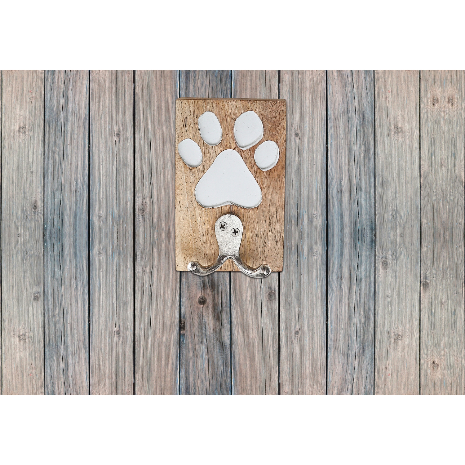 Maison Concepts Etched Wooden Paw With Double Prong Hook Nickel