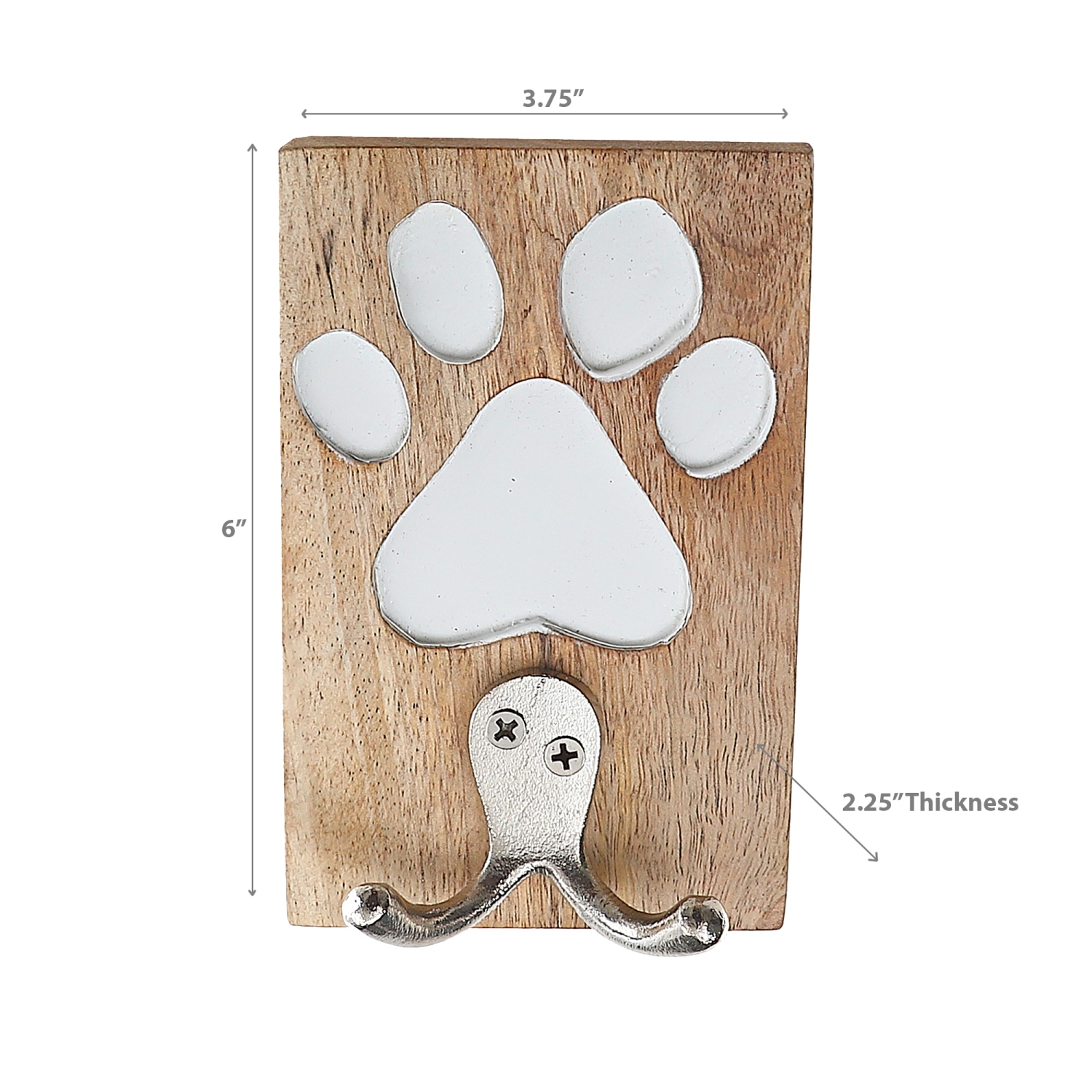 Maison Concepts Etched Wooden Paw With Double Prong Hook Nickel