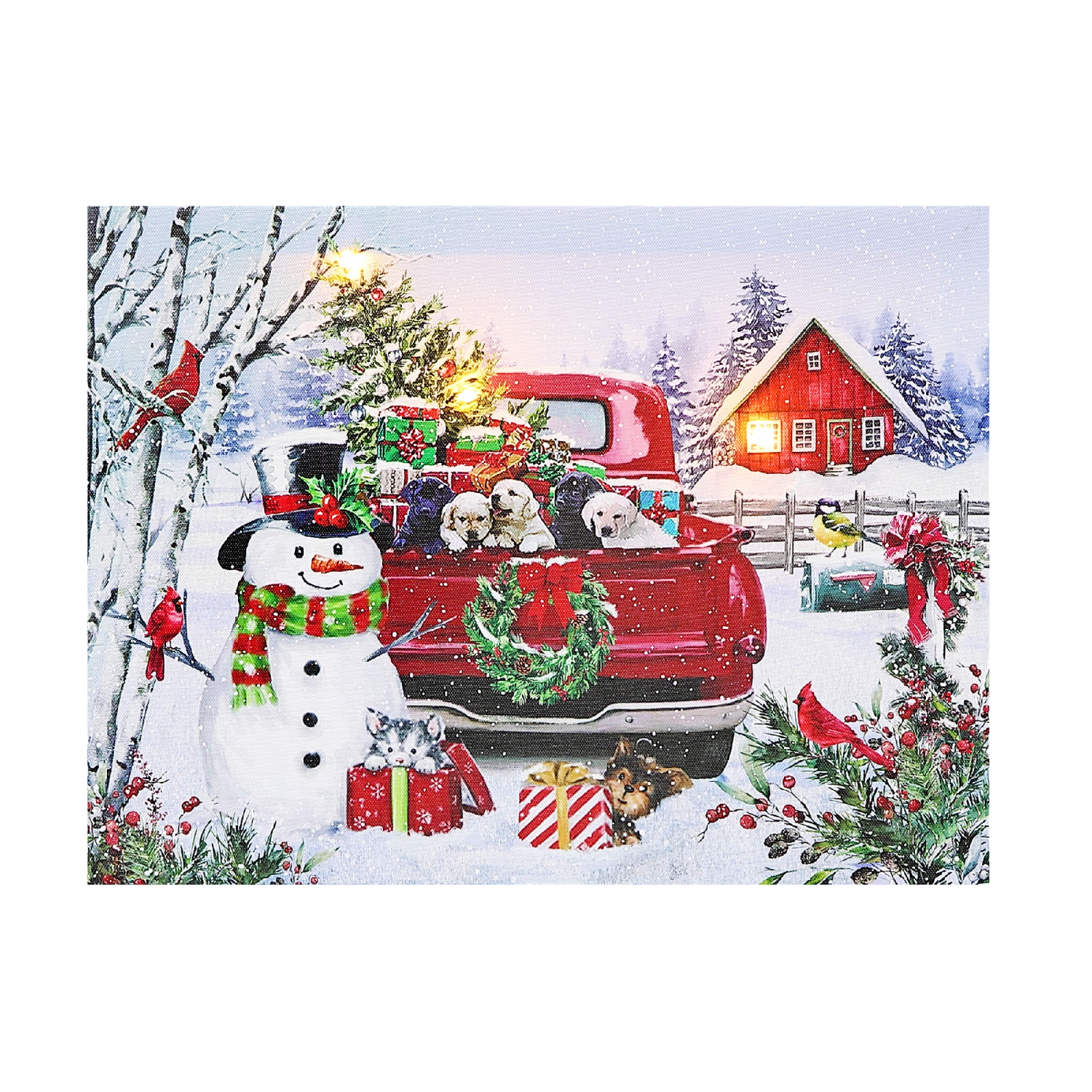 Maison concepts Christmas LED Canvas, camion artistique mural plein de chiots 12 x 16