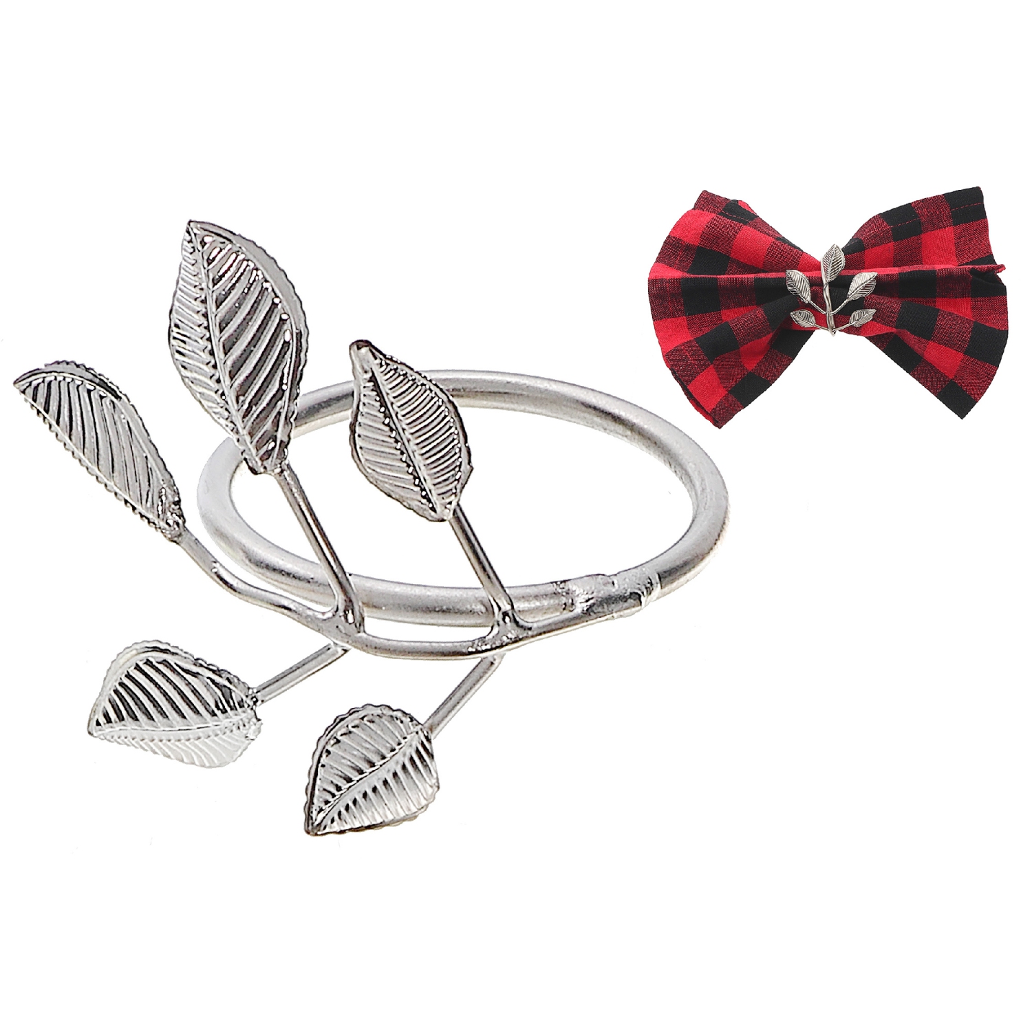 Anneau de serviette en forme de feuille de métal argenté de Maison concepts - Ensemble de 6