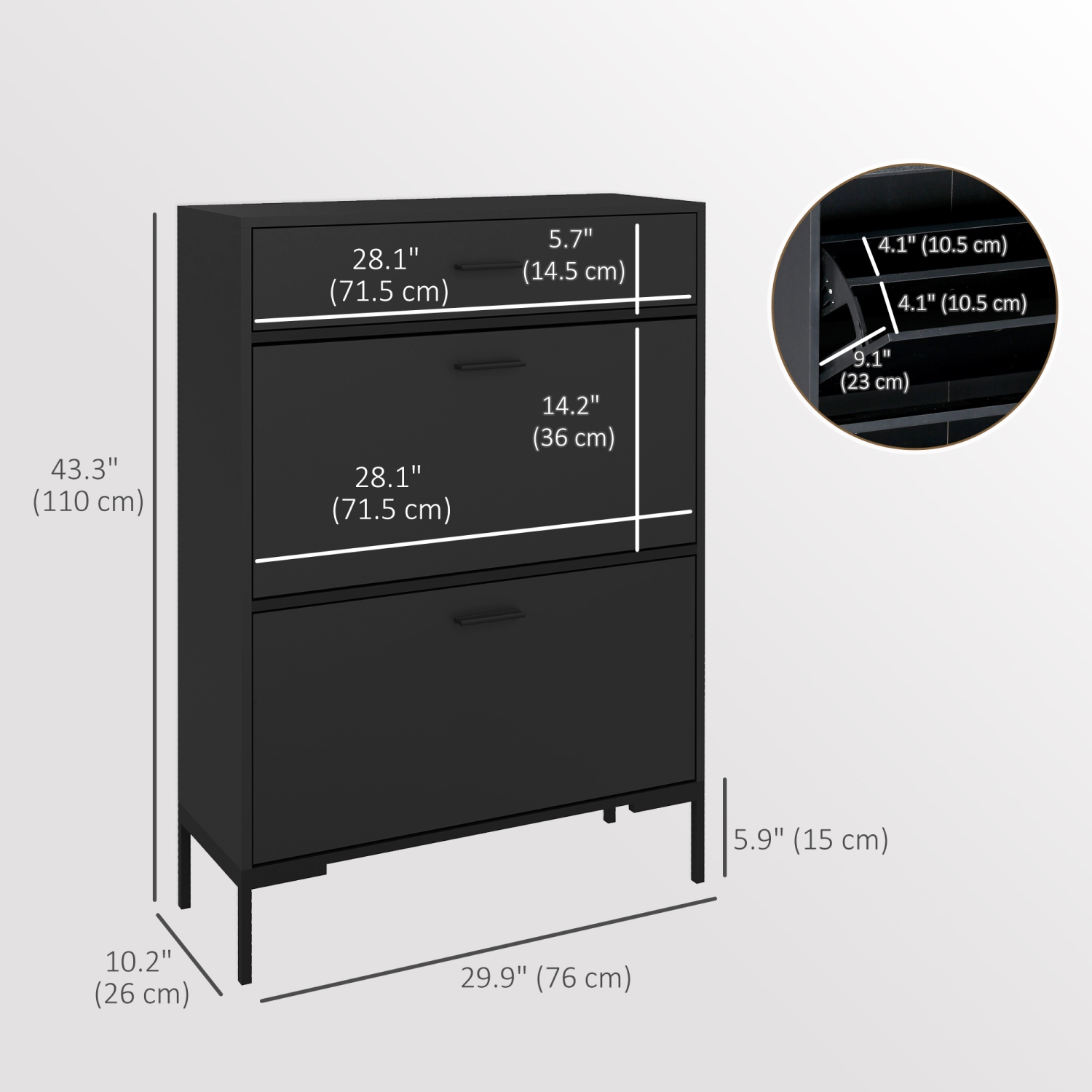 HOMCOM – Armoire à chaussures moderne avec 2 portes rabattables, tiroir et tablette réglable, 12 paires de chaussures pour entrée, couloir, noir