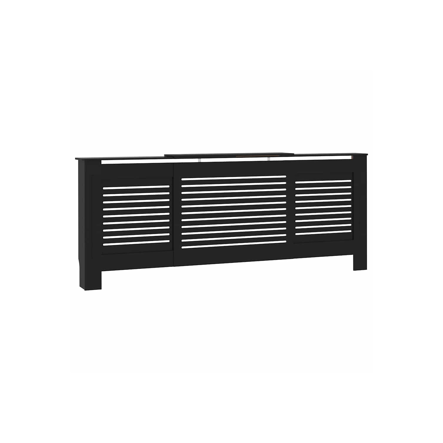 vidaXL Radiator Cover with Top Shelf, Hide Cluttered Pipes, MDF, 55.5-80.7''x7.5''x32.1'', Black