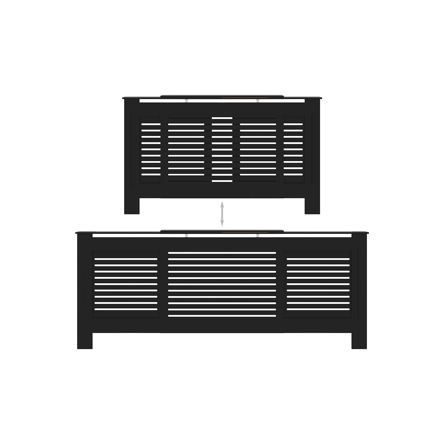 vidaXL Radiator Cover with Top Shelf, Hide Cluttered Pipes, MDF, 55.5-80.7''x7.5''x32.1'', Black