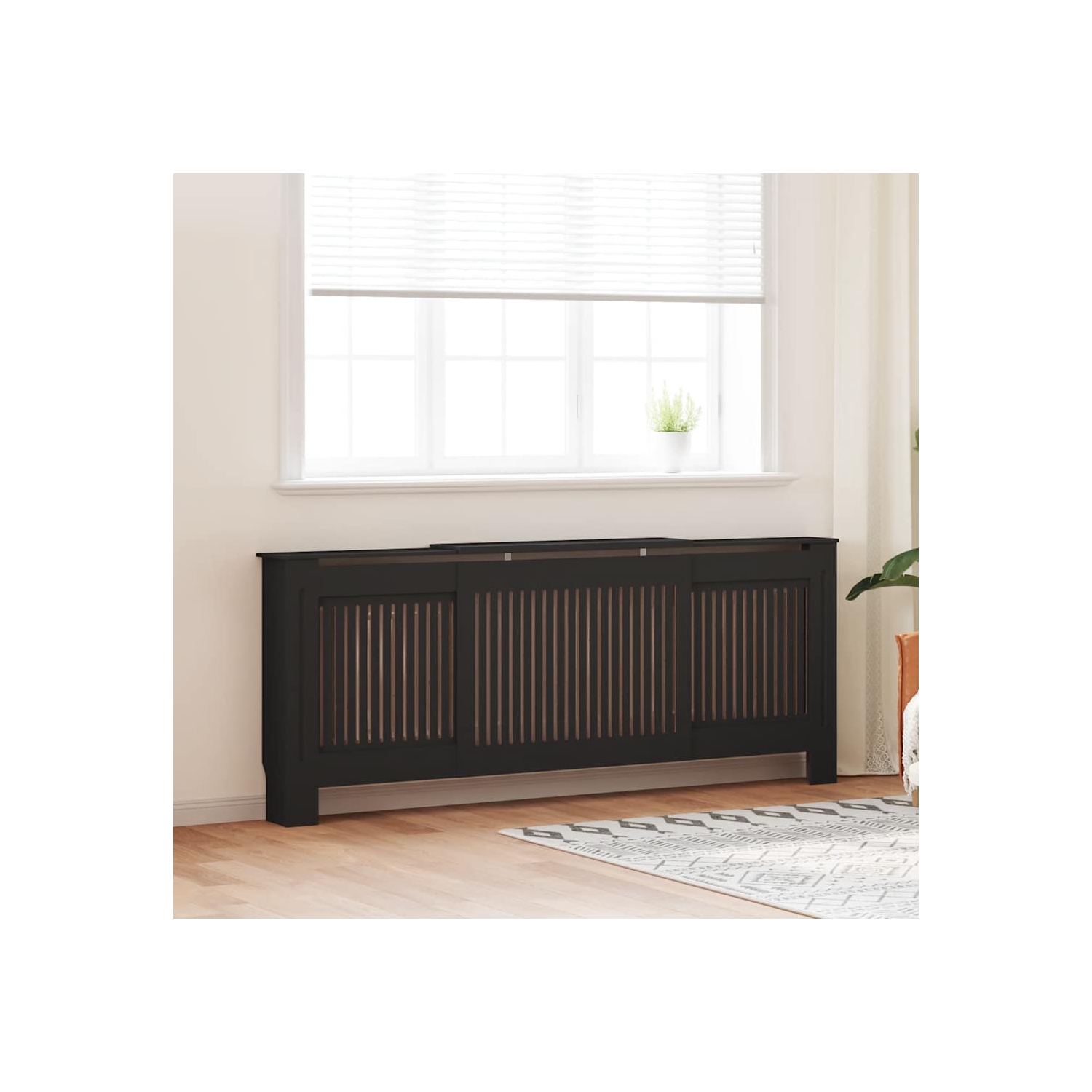 VidaXL – Housse de radiateur avec tablette de rangement supérieure, couvercle de radiateur, MDF, 55 7,5-7,5 x 80&nbsp;po, noir