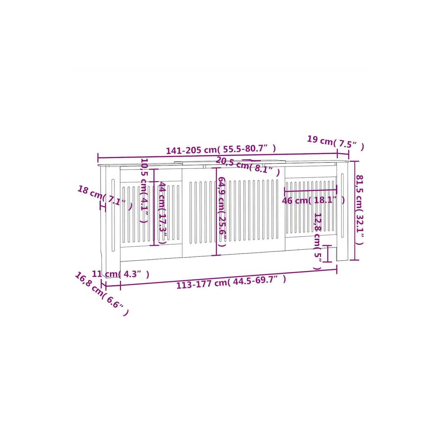 VidaXL – Housse de radiateur avec tablette de rangement supérieure, couvercle de radiateur, MDF, 55 7,5-7,5 x 80&nbsp;po, noir