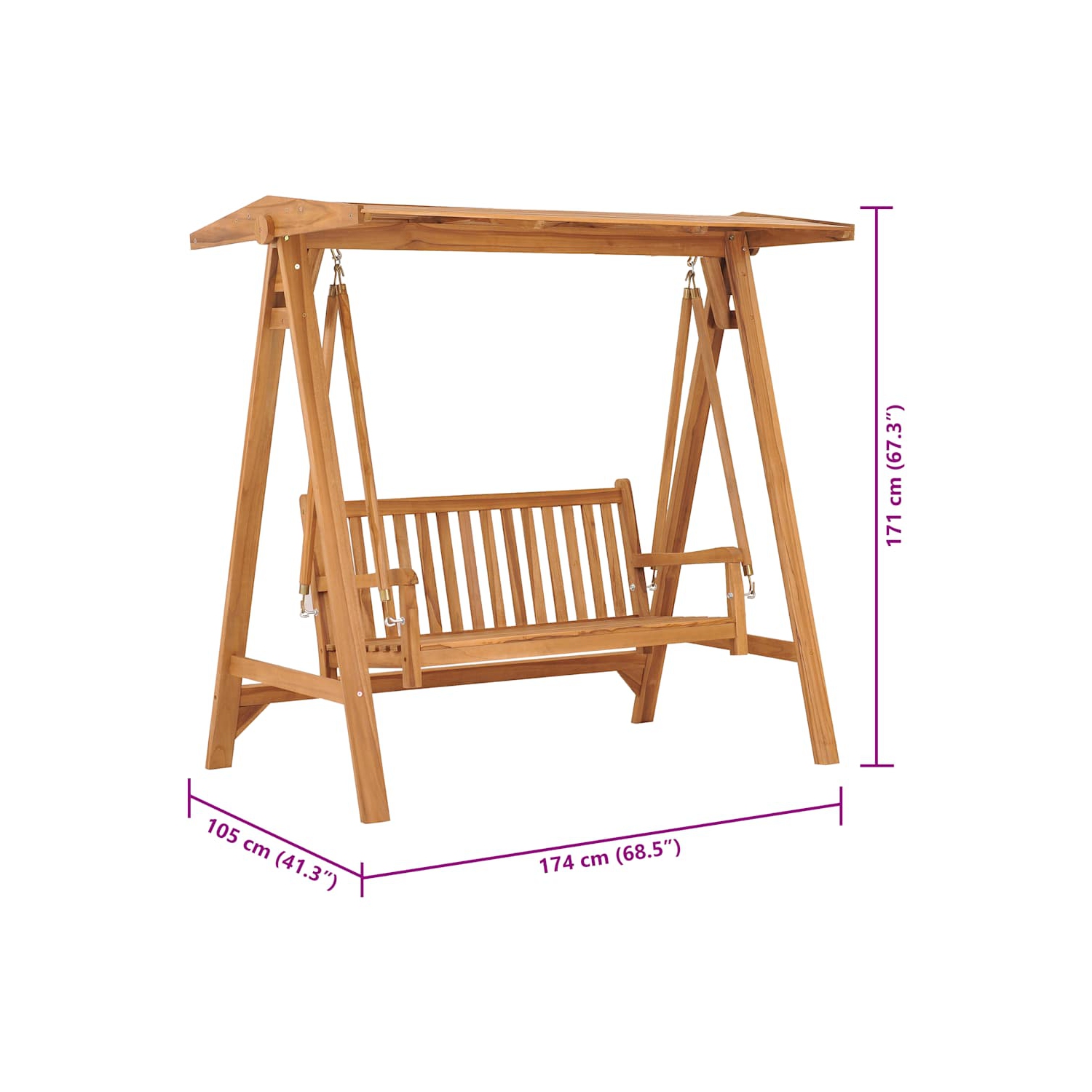 vidaXL Swing Bench 174 cm Solid Teak Wood