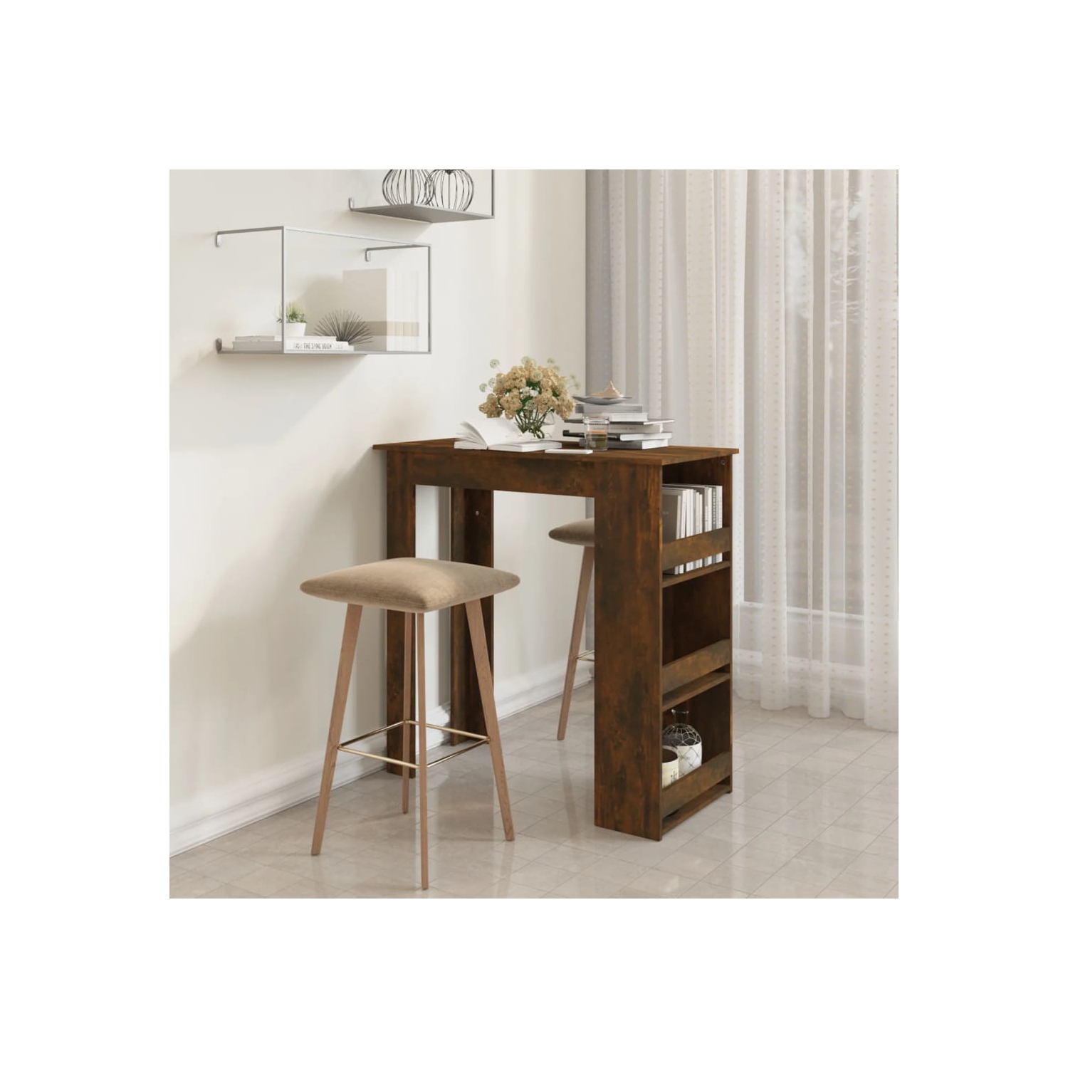 vidaXL Bar Table with Storage Rack Smoked Oak 102x50x103.5cm Engineered Wood