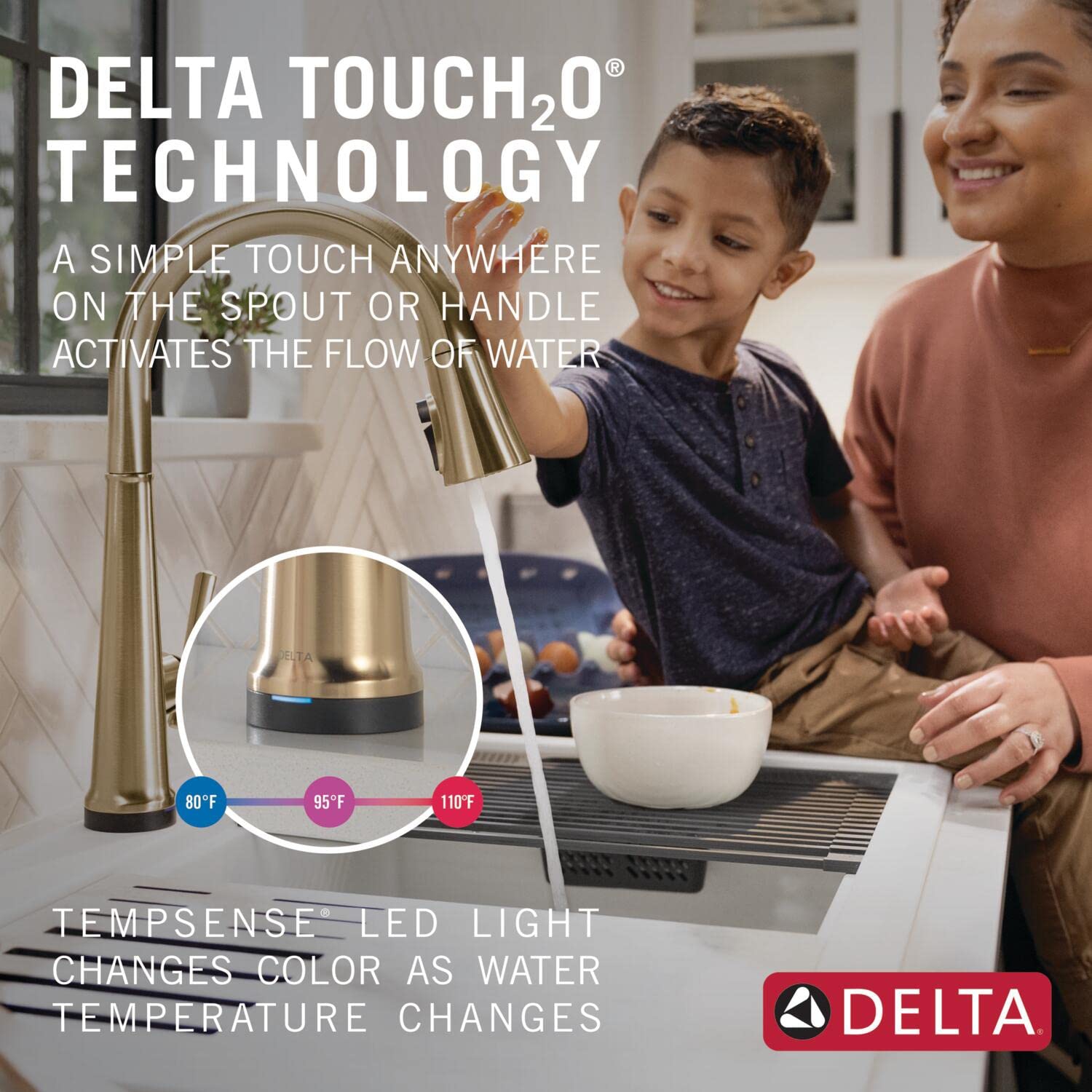 Delta Faucet Emmeline Gold Kitchen Faucet Touch, Touch Kitchen Faucets with Pull Down Sprayer, Kitchen Sink Faucet, Delta Touch2O Technology,