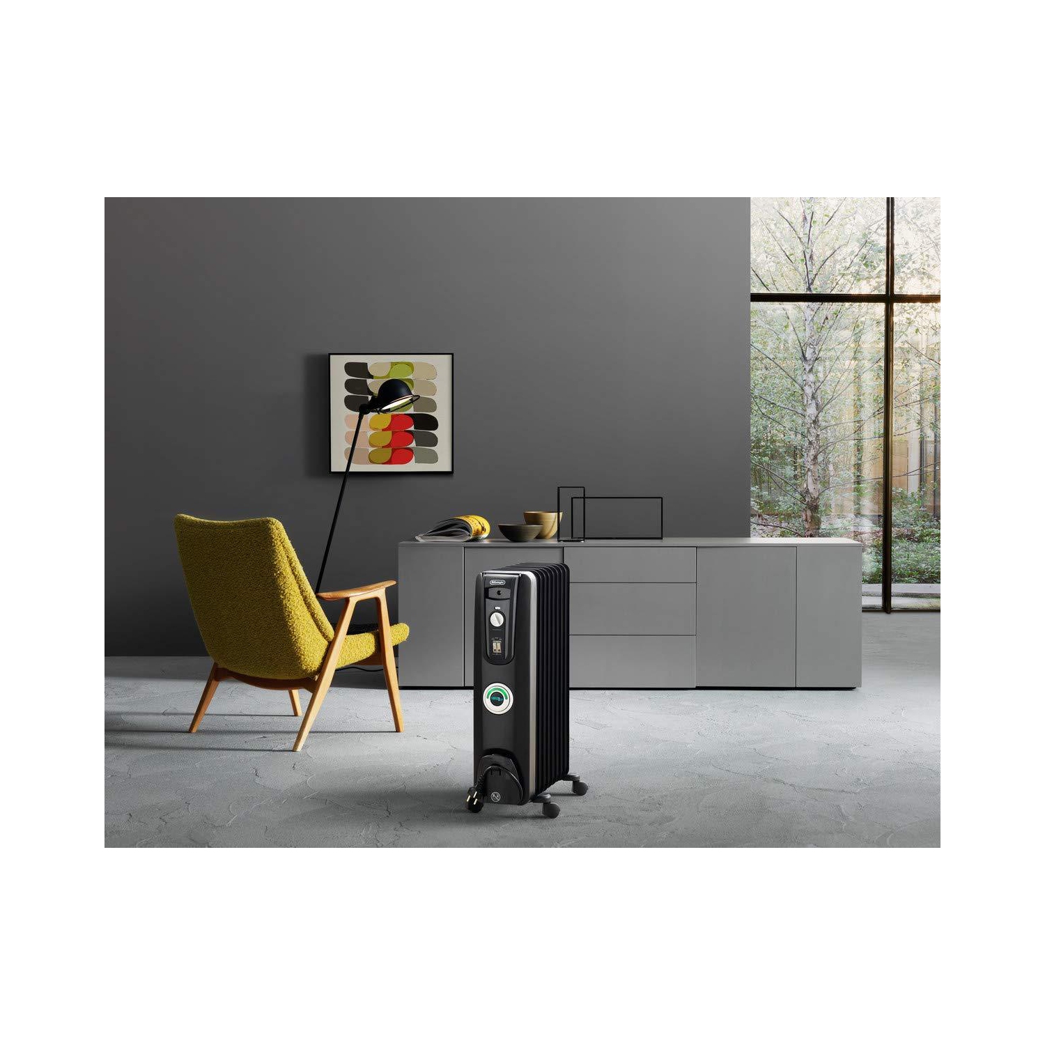 Radiateur à l'huile de DeLonghi, Quiet 1500&nbsp;W, thermostat réglable, 3 réglages de chaleur, économie d'énergie caractéristiques de sécurité,